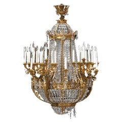 Lustre Empire en bronze doré et verre taillé Trente-cinq