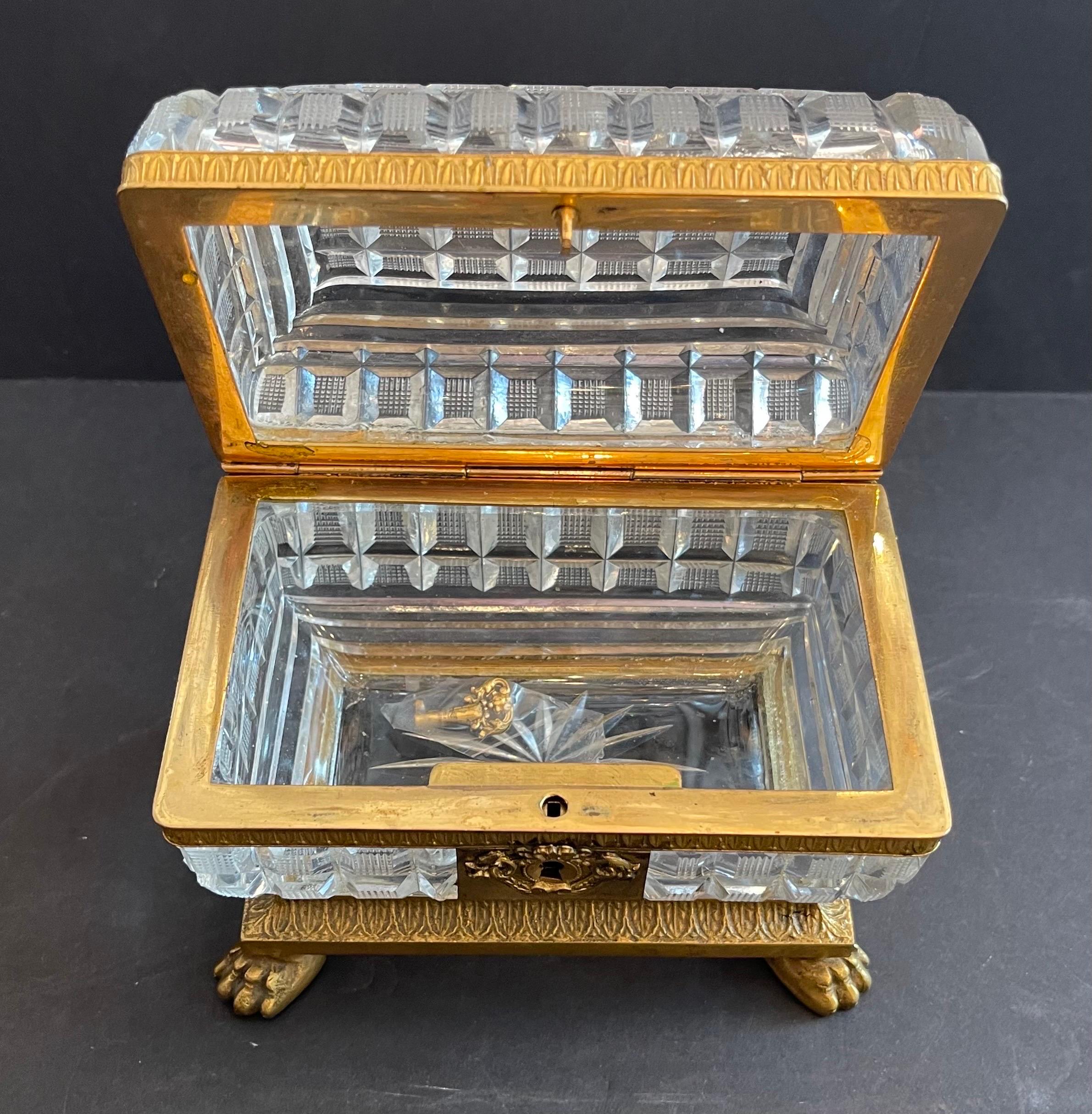 Fine French Empire Ormolu Mounted Baccarat Cut Crystal Bronze Casket Jewelry Box In Good Condition For Sale In Roslyn, NY