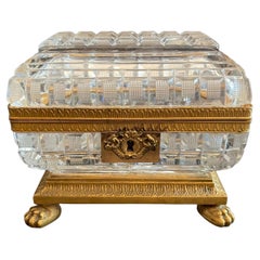 Retro Fine French Empire Ormolu Mounted Baccarat Cut Crystal Bronze Casket Jewelry Box