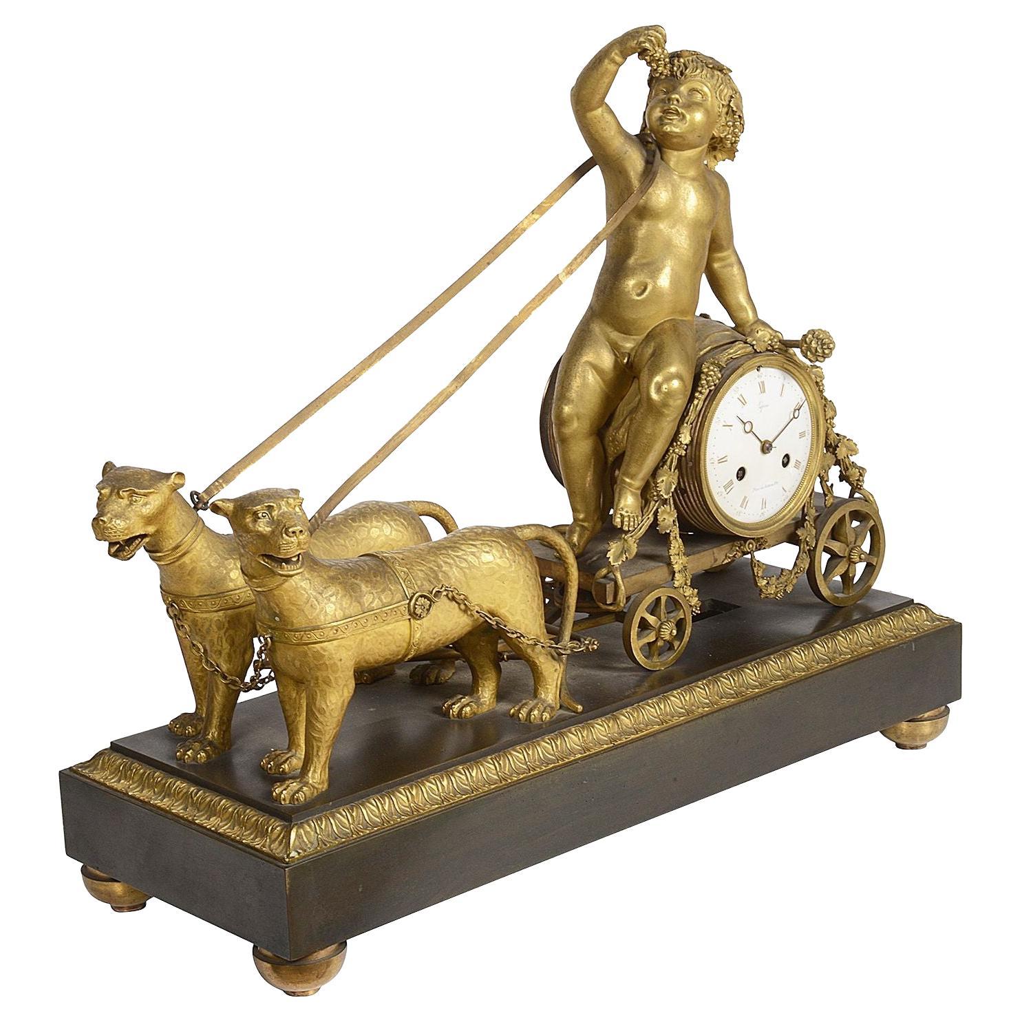 Fine French Empire period mantel clock by Lépine. For Sale