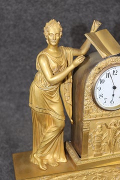 Fine French Empire Style Figural Maiden Solid Bronze Mantel Clock 1900s Era