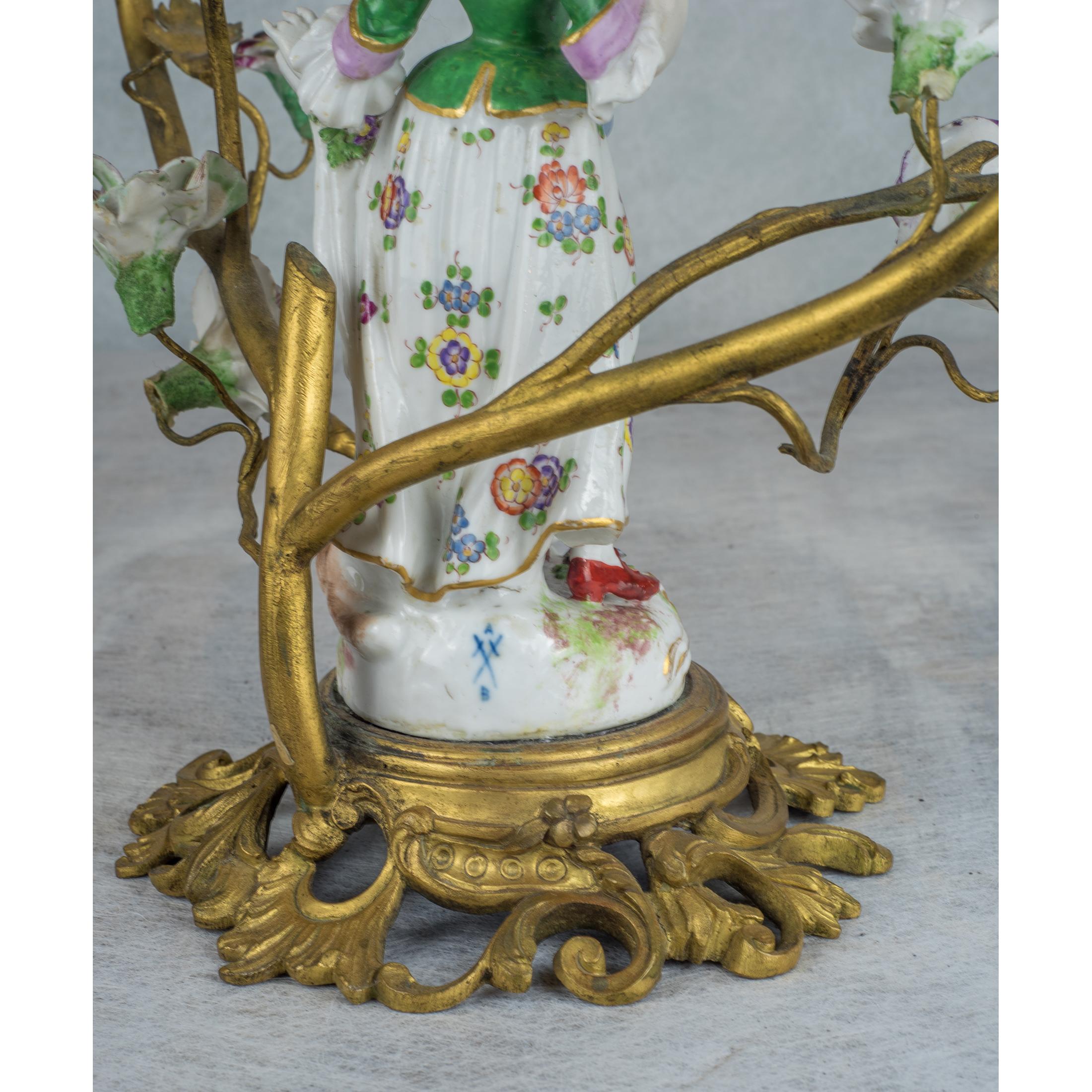 Fine French Gilt-Bronze Clockset with Porcelain Figures For Sale 7