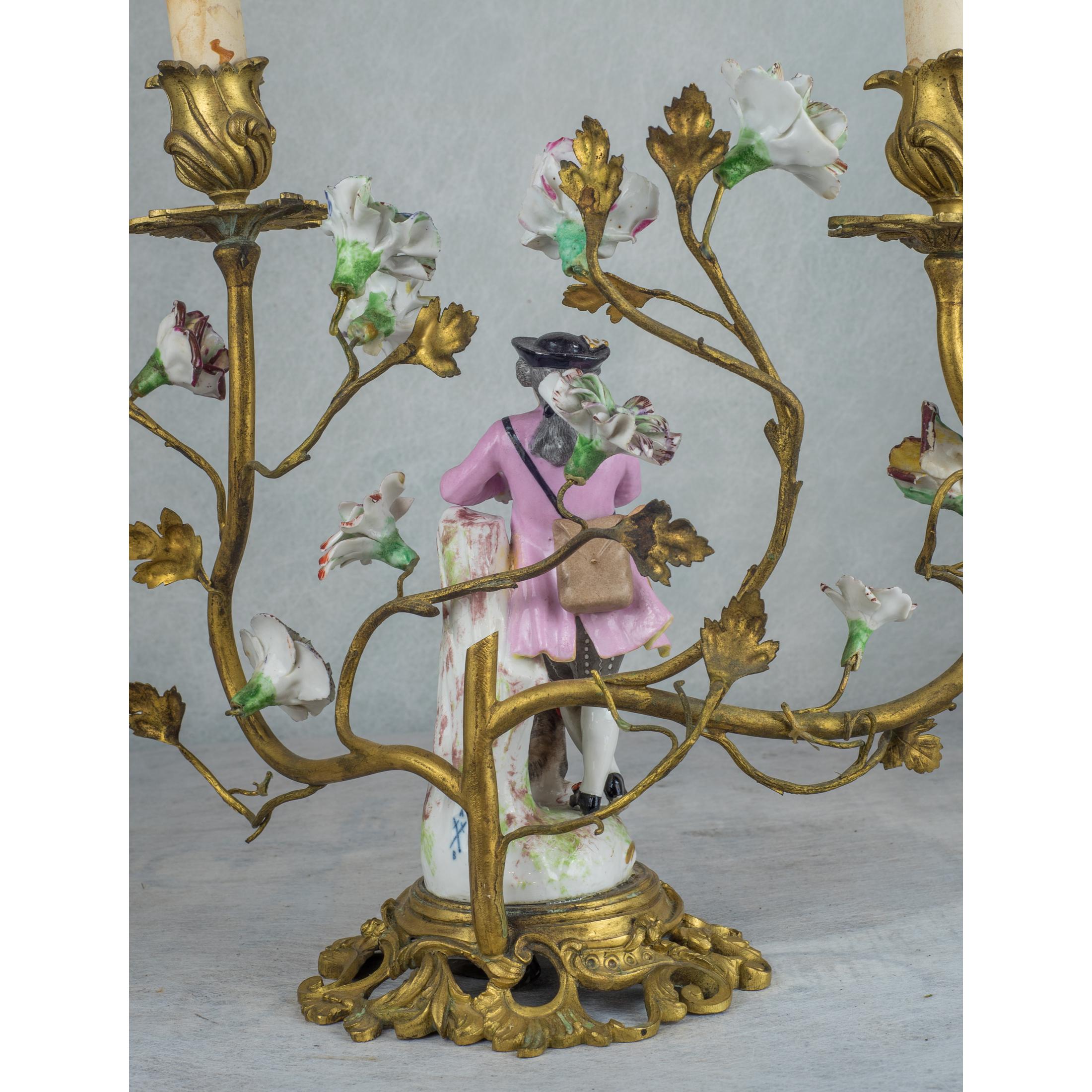 Fine French Gilt-Bronze Clockset with Porcelain Figures For Sale 9