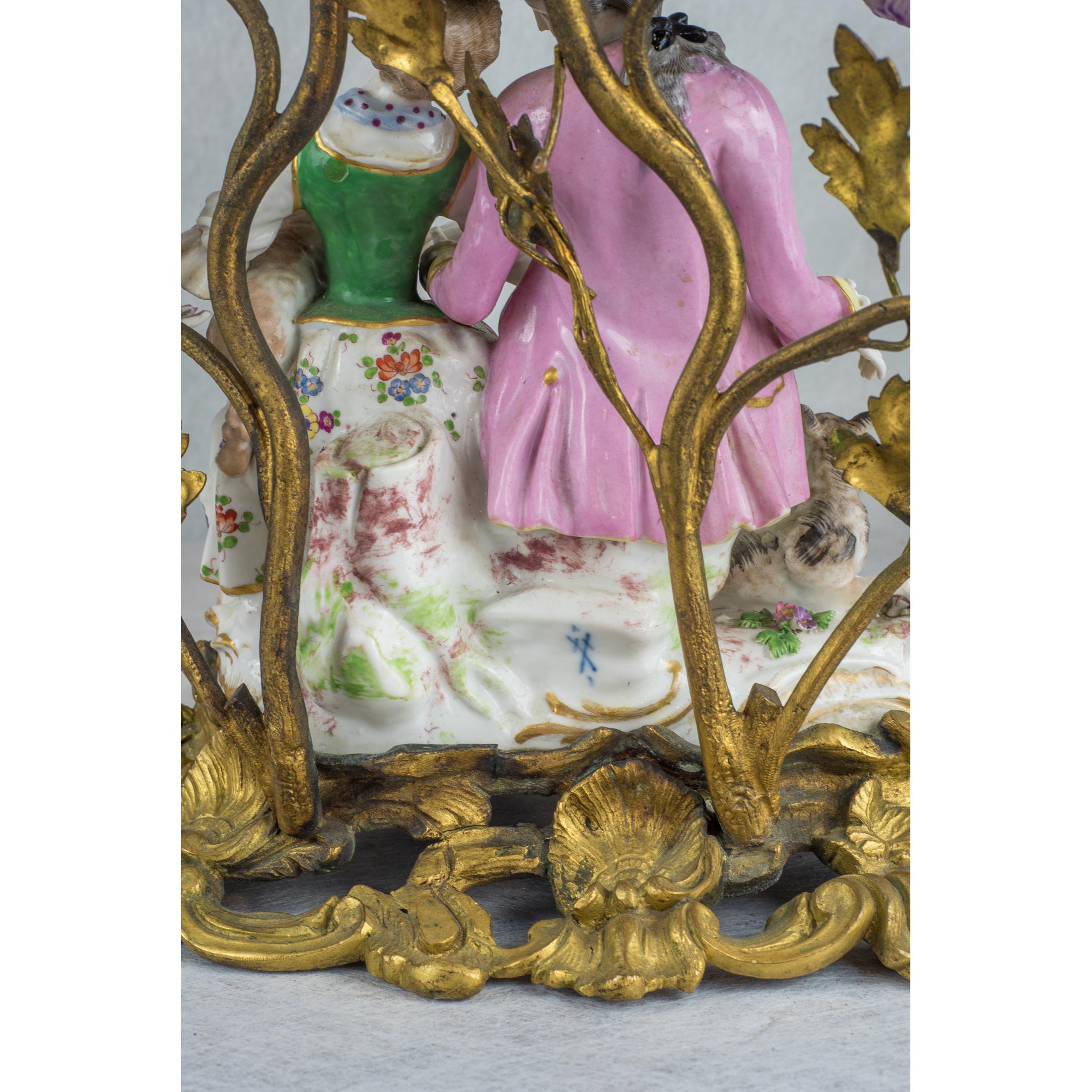 Fine French Gilt-Bronze Clockset with Porcelain Figures For Sale 10