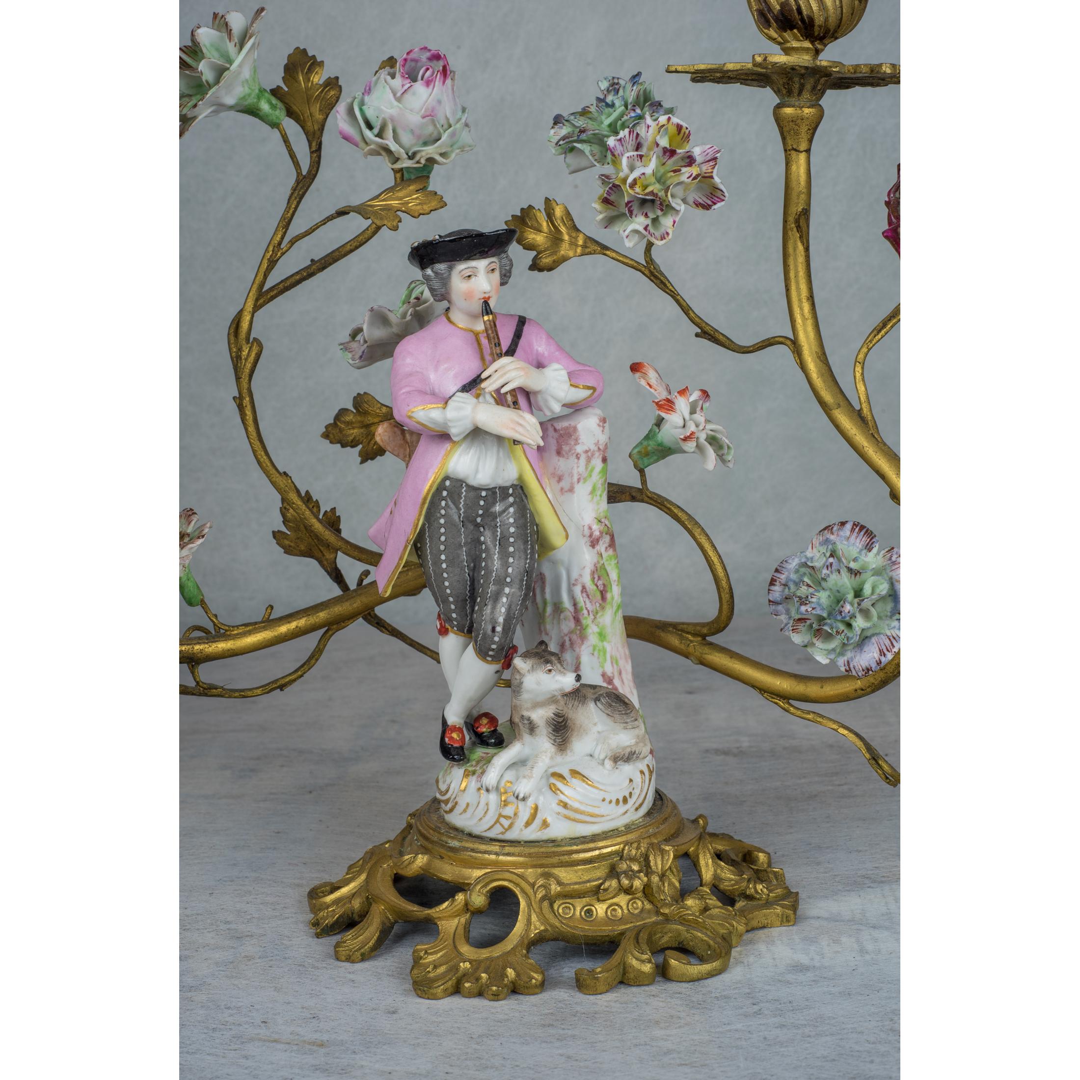 Fine French Gilt-Bronze Clockset with Porcelain Figures For Sale 5
