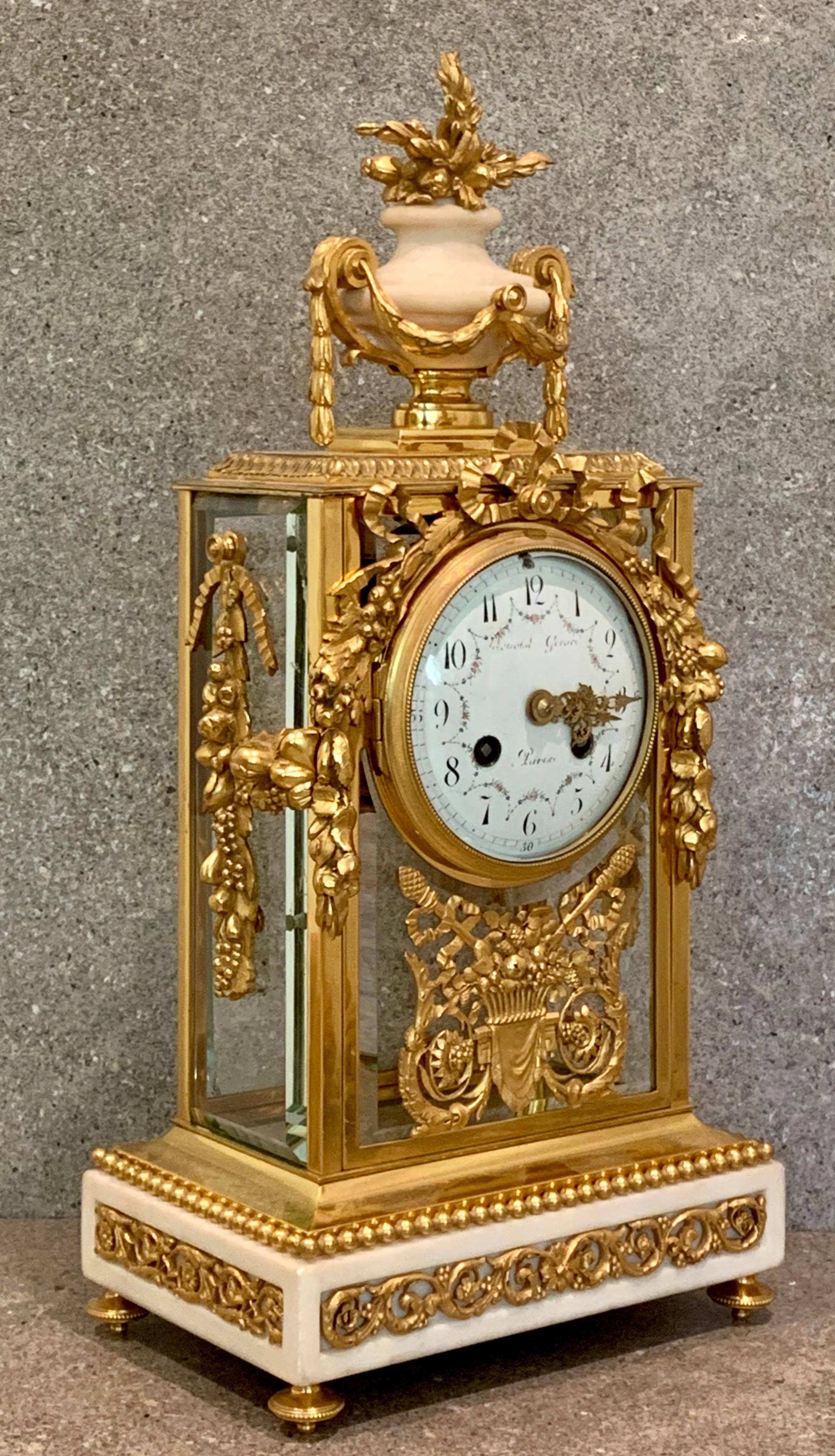 Fine French Gilt Bronze Four Glass Clock Set by Gerard, Paris Early 19th Century 3