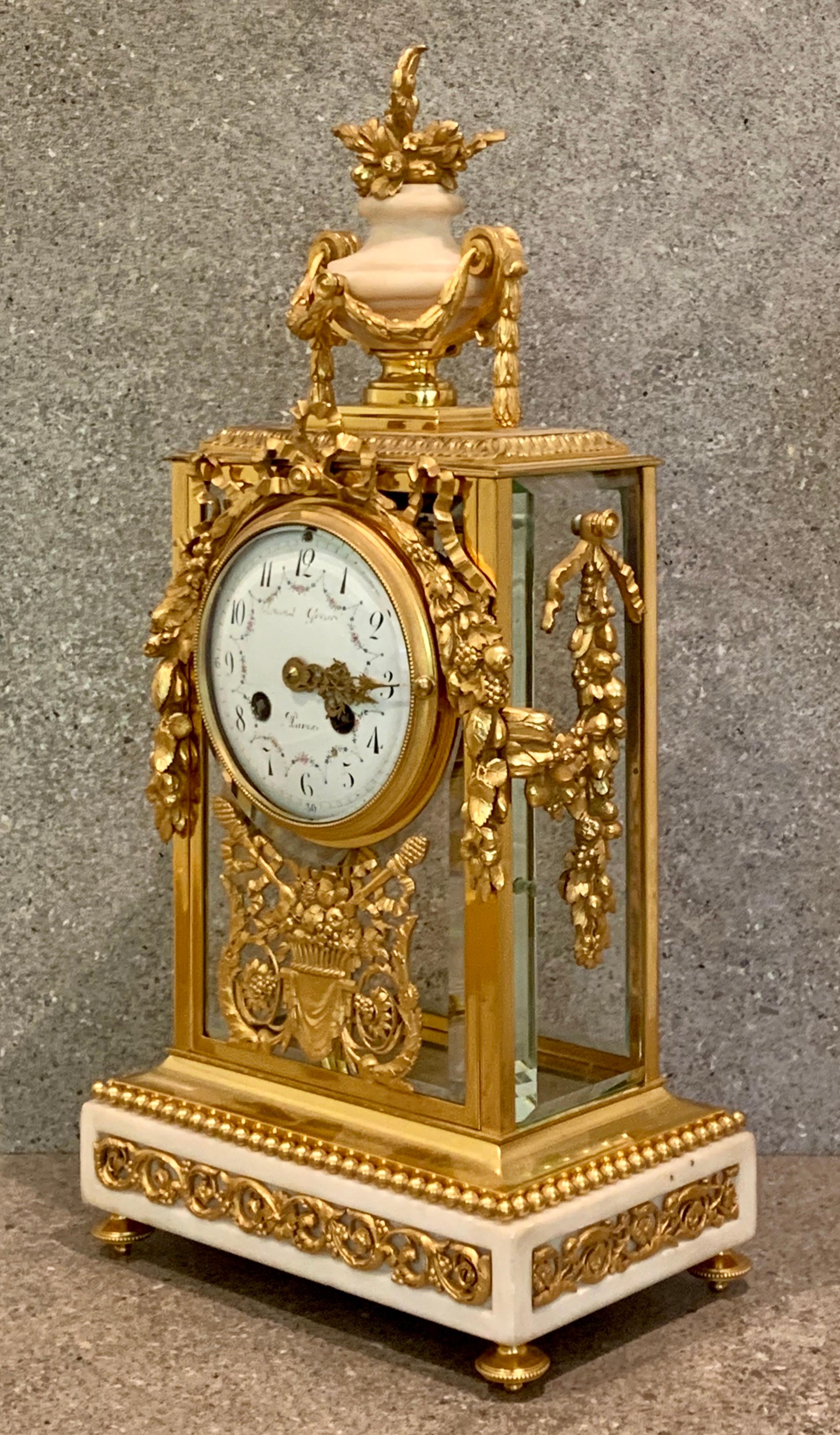 Fine French Gilt Bronze Four Glass Clock Set by Gerard, Paris Early 19th Century 4