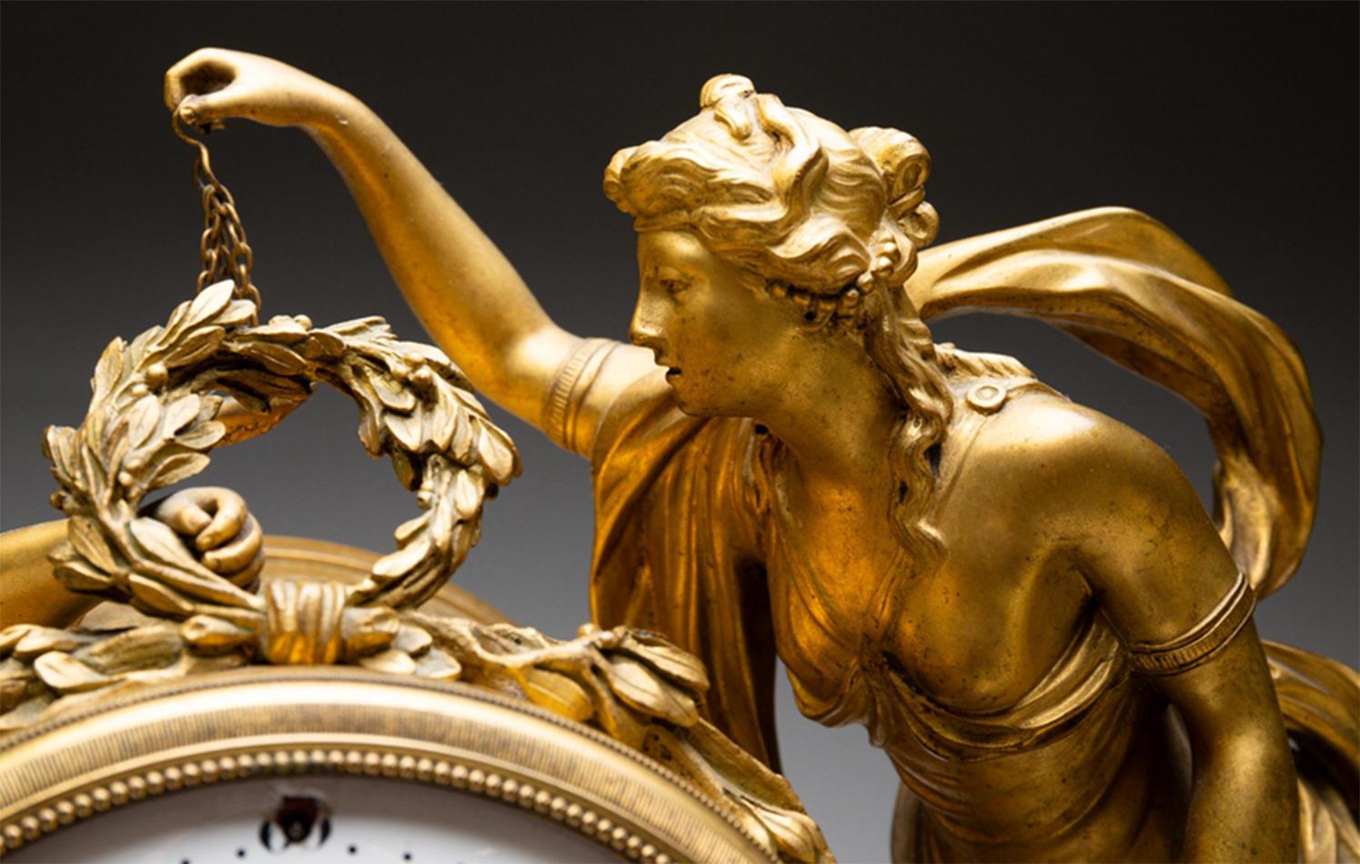 19th Century Fine French Gilt Bronze Mantle Clock of Eros and Psyche For Sale