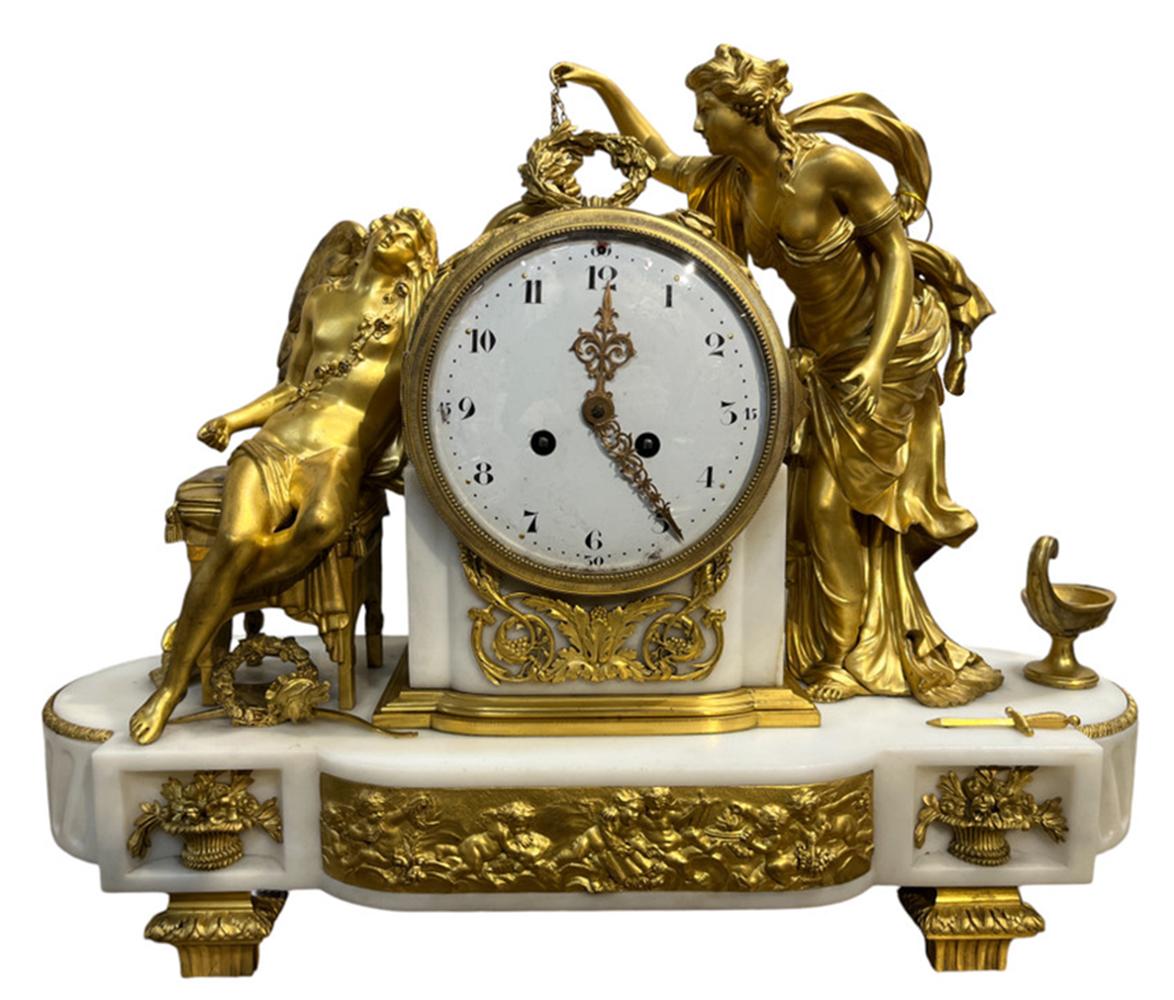 Fine French Gilt Bronze Mantle Clock of Eros and Psyche For Sale 2