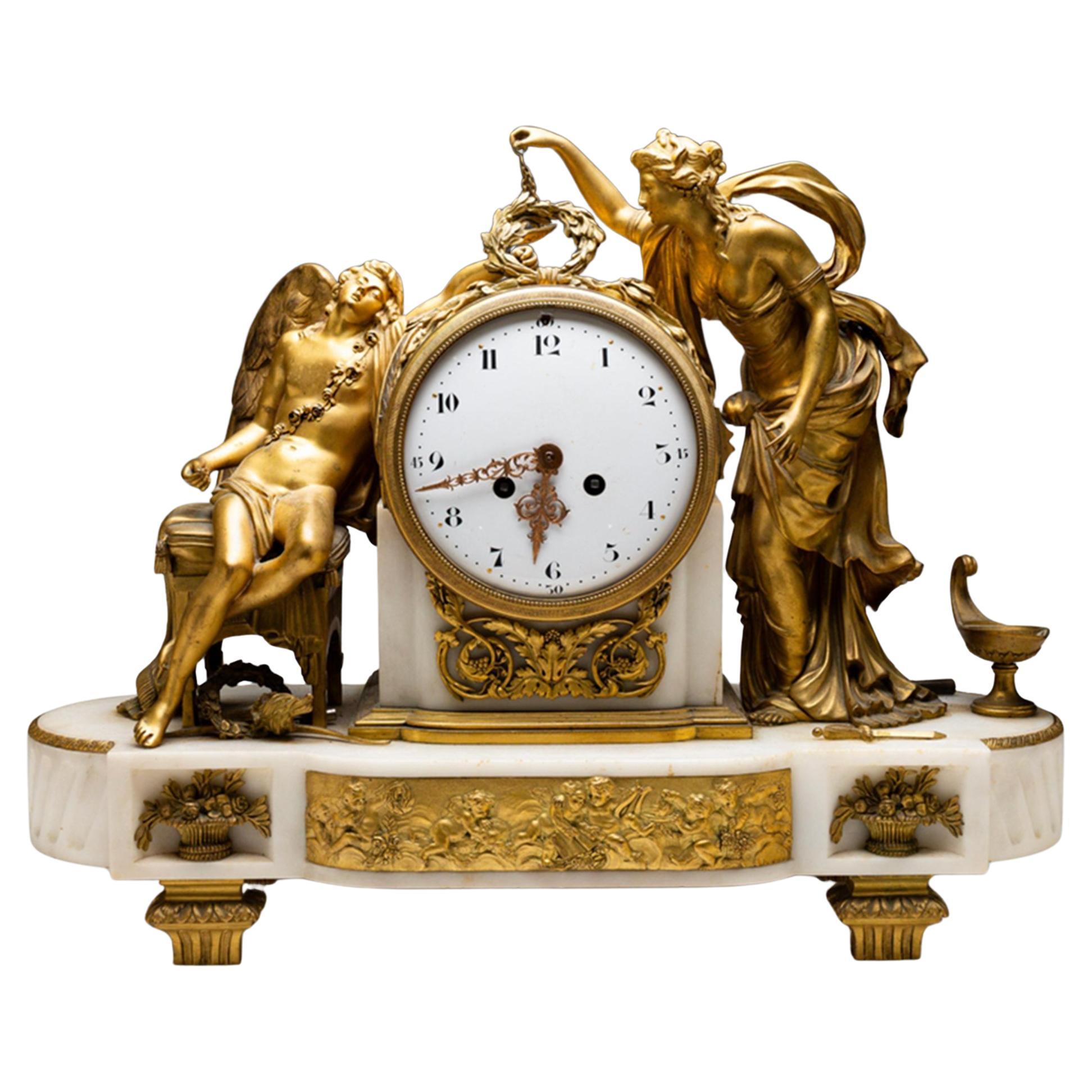 Fine French Gilt Bronze Mantle Clock of Eros and Psyche
