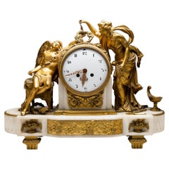 Fine French Gilt Bronze Mantle Clock of Eros and Psyche