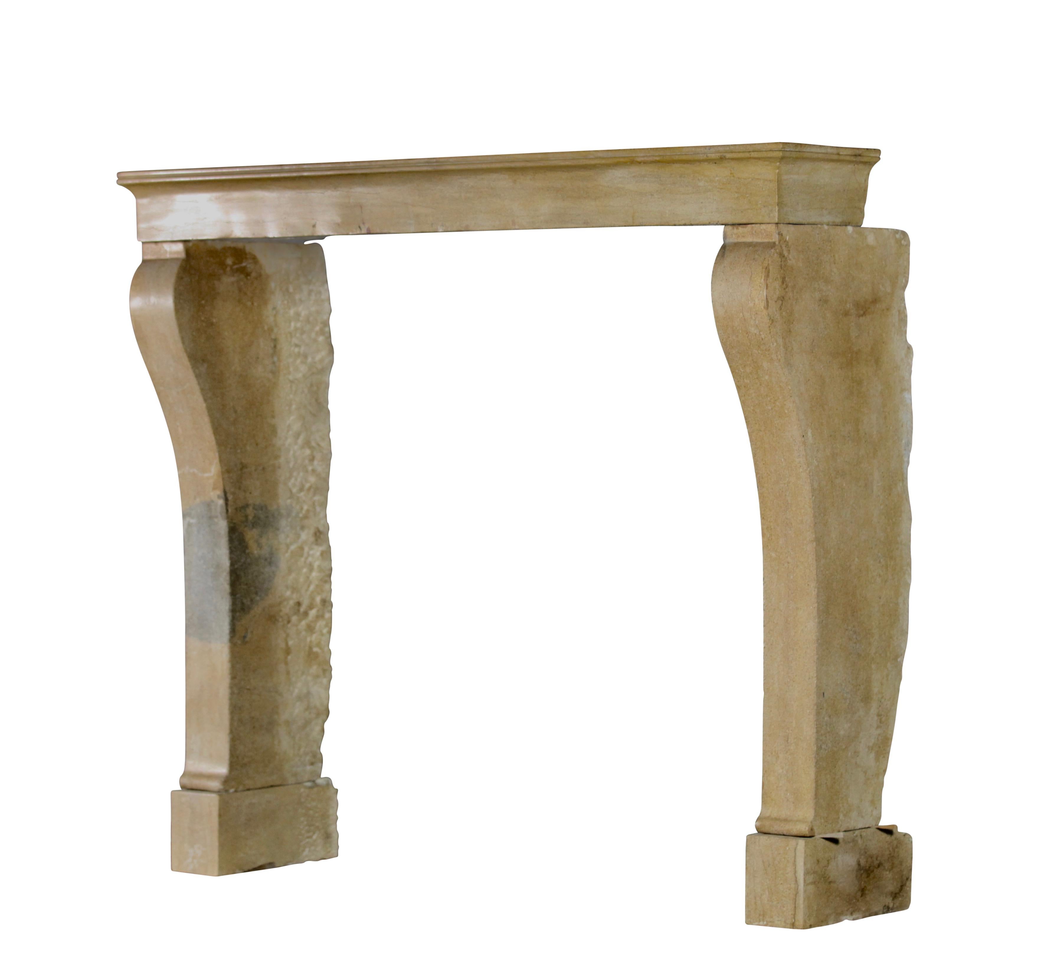 Fine French Honey Bicolor Limestone Vintage Country Fireplace Surround In Excellent Condition For Sale In Beervelde, BE