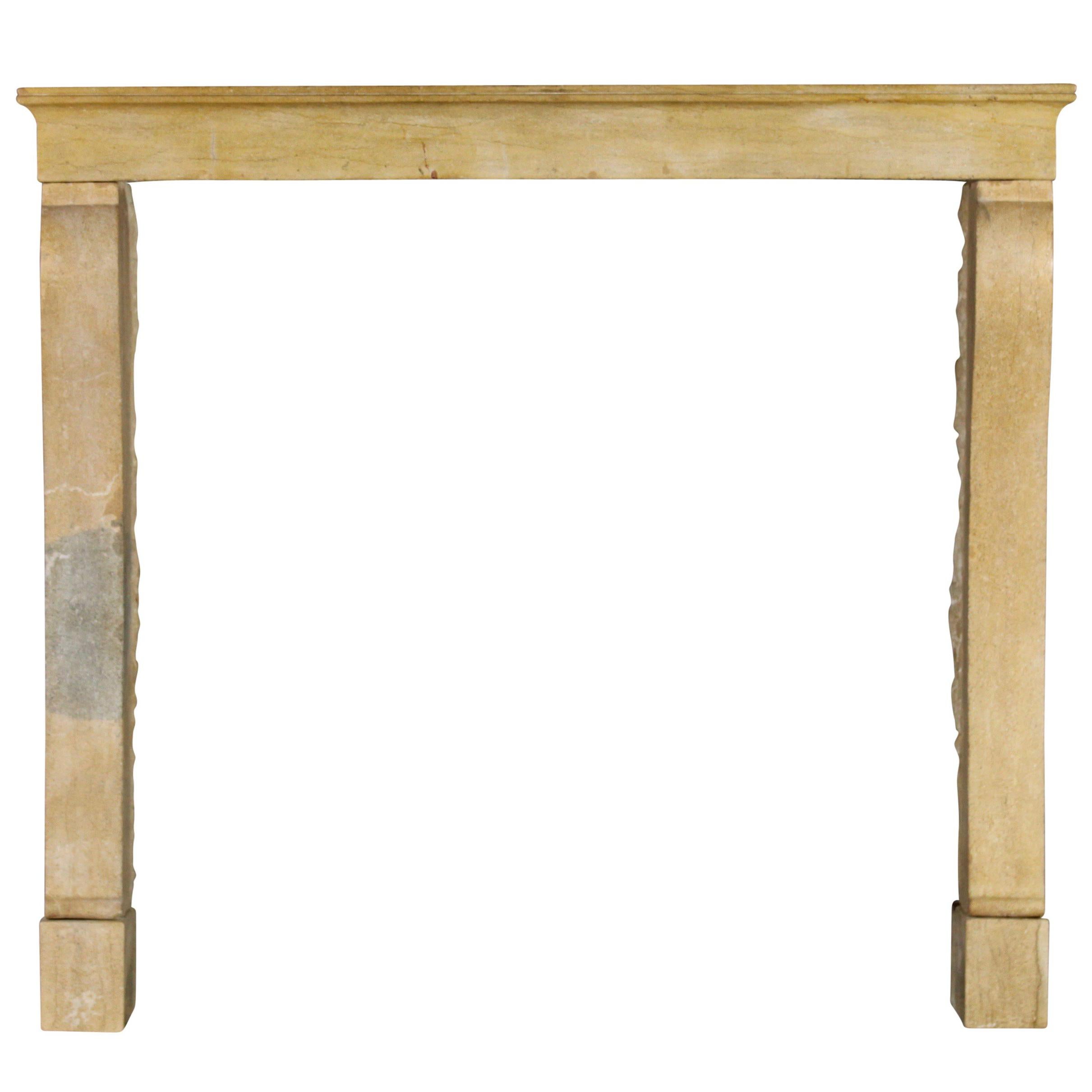 Fine French Honey Bicolor Limestone Vintage Country Fireplace Surround