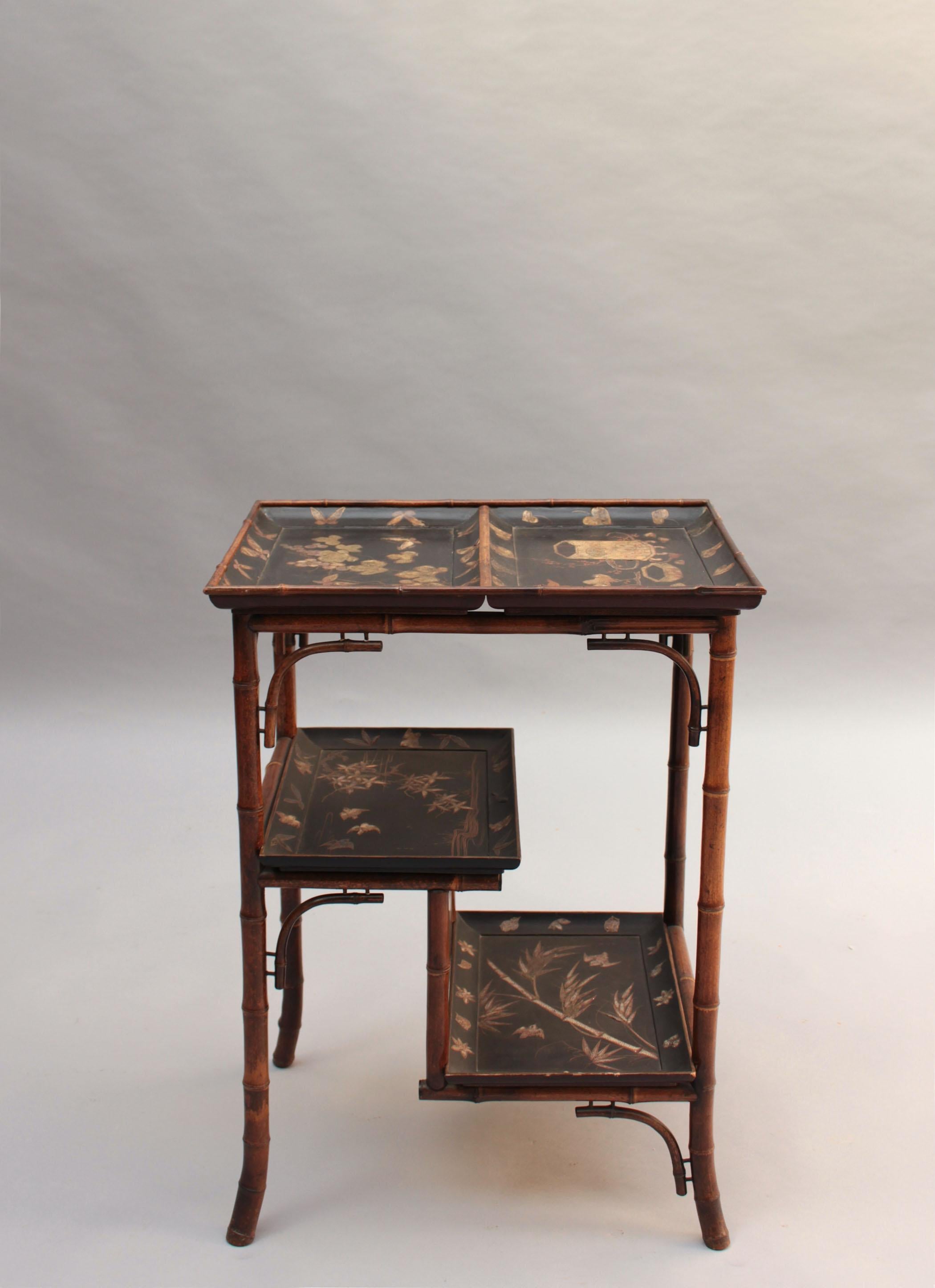 Fine French Japonisme Lacquered Side Table with Shagreen Inlays For Sale 5