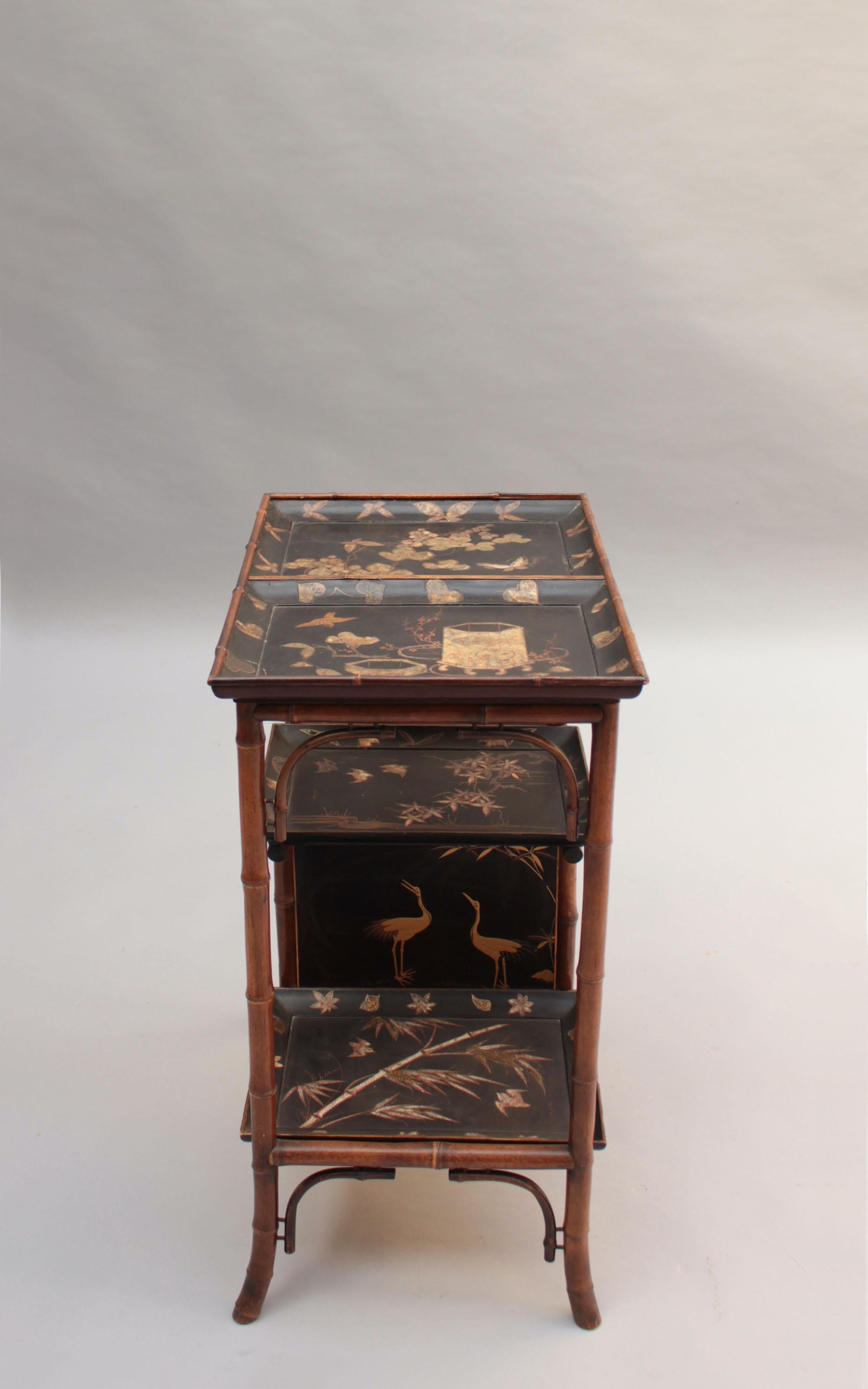 Fine French Japonisme Lacquered Side Table with Shagreen Inlays For Sale 7