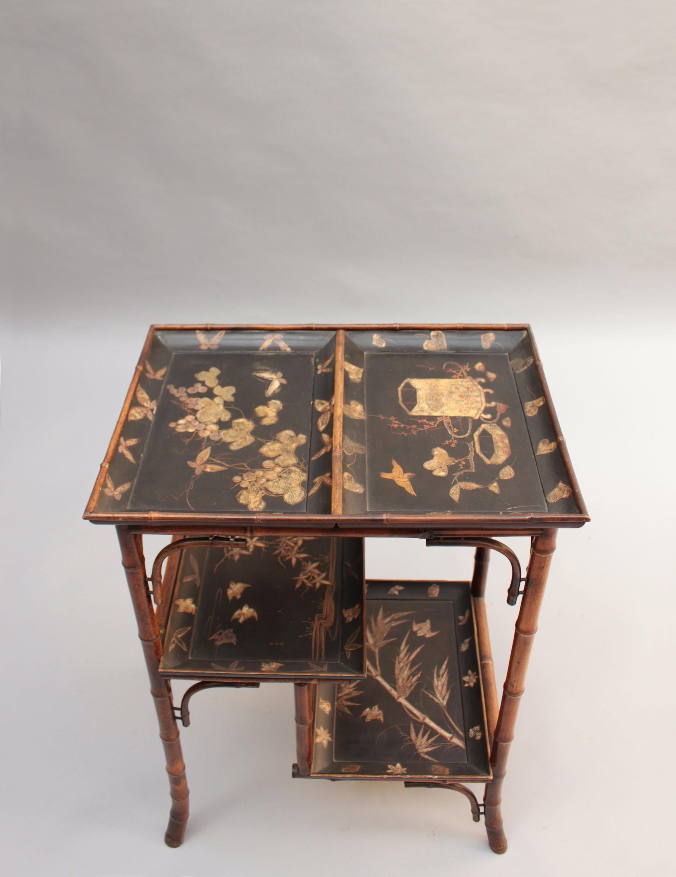 Fine French Japonisme Lacquered Side Table with Shagreen Inlays For Sale 9