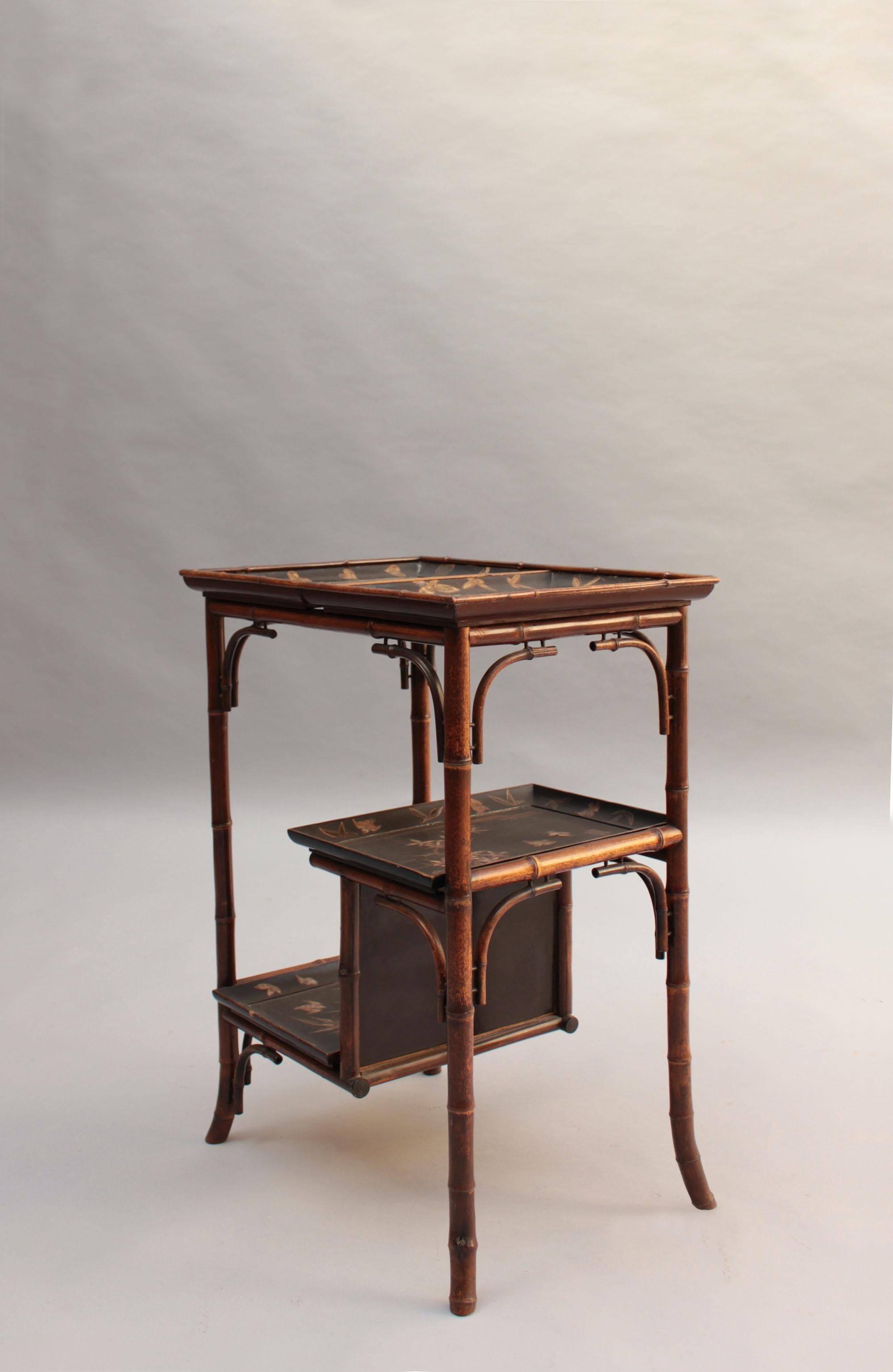 19th Century Fine French Japonisme Lacquered Side Table with Shagreen Inlays For Sale