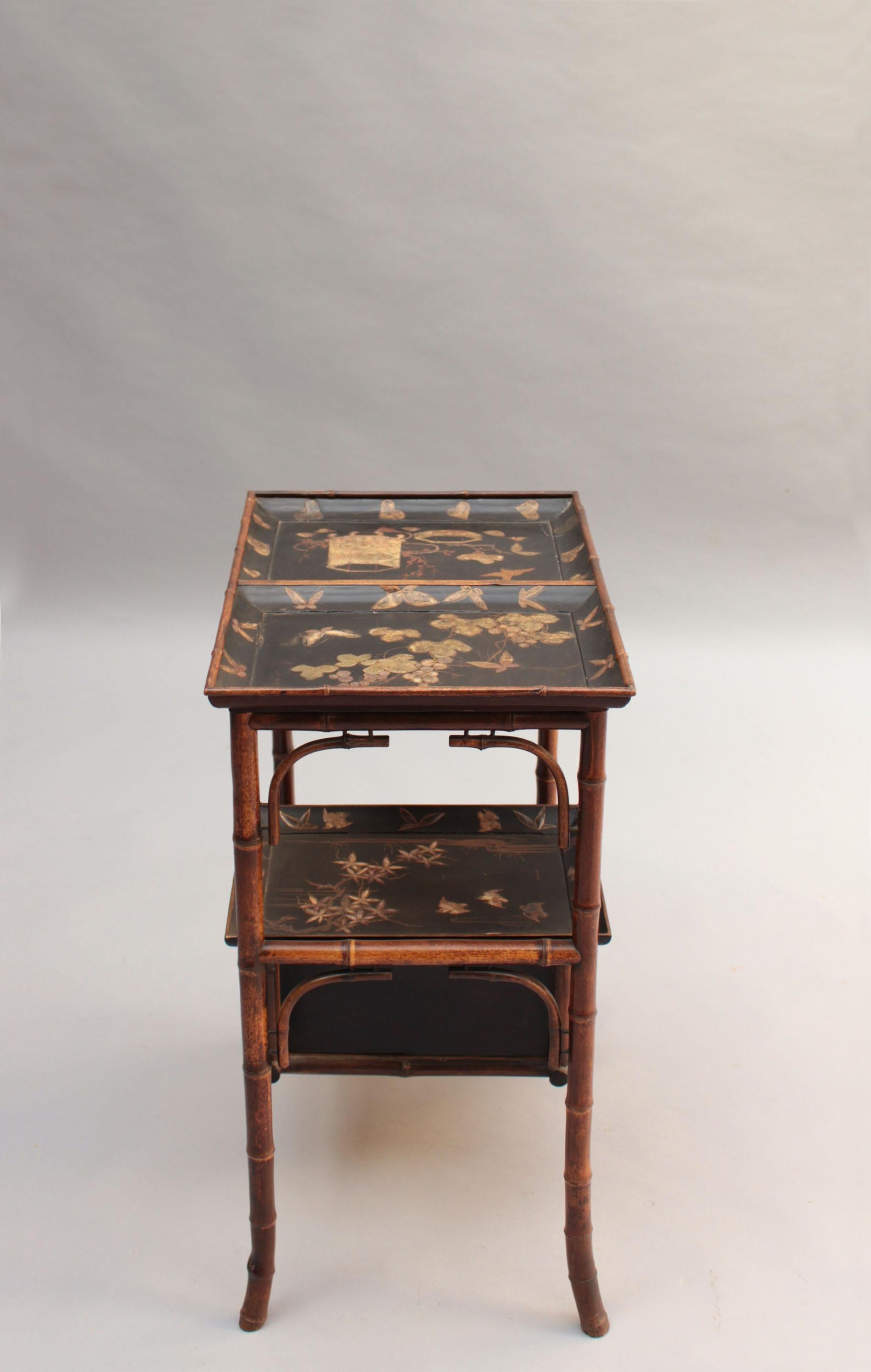Fine French Japonisme Lacquered Side Table with Shagreen Inlays For Sale 3