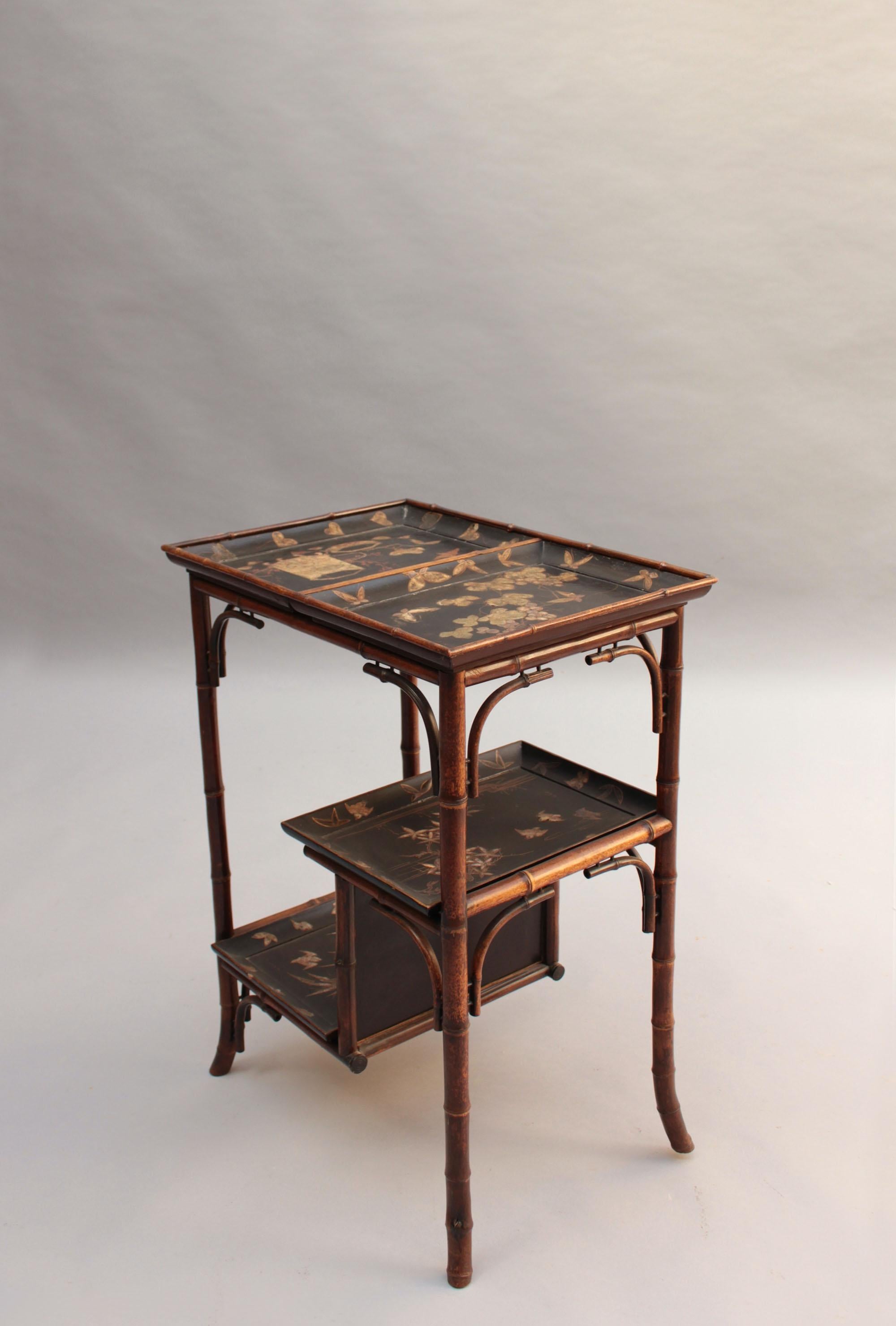 Fine French Japonisme Lacquered Side Table with Shagreen Inlays For Sale 4