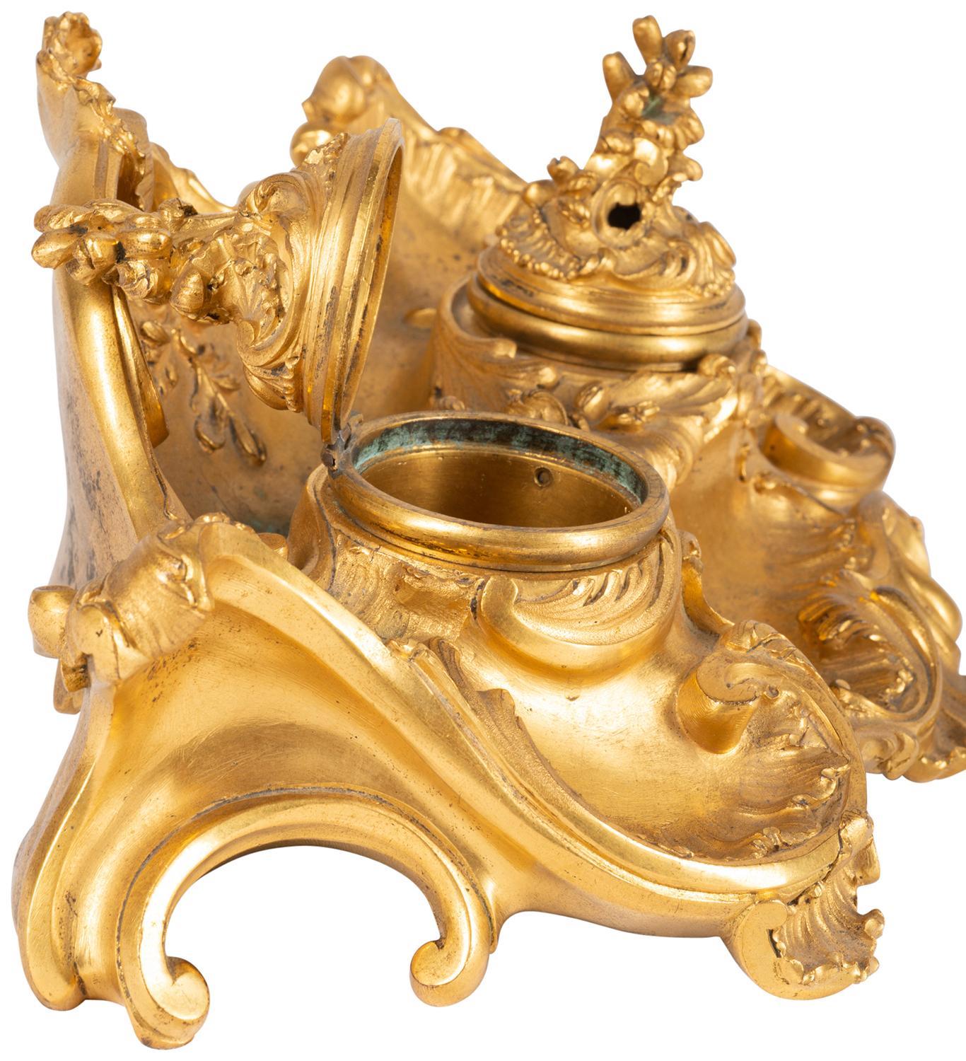Rococo Encrier français de style rococo de la fin du 19ème siècle, doré et doré par Millet en vente