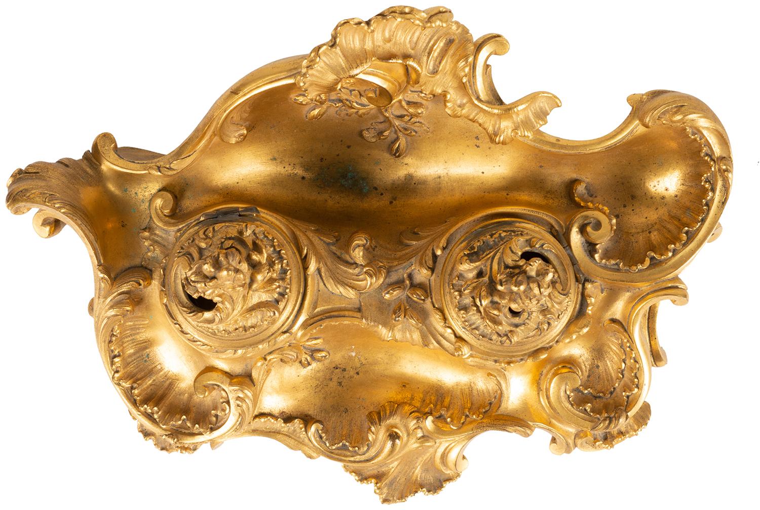 Fine French Late 19th Century Gilded Ormolu Rococo Style Inkwell by Millet For Sale 3
