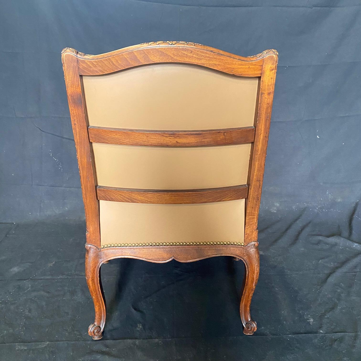 Fine French Leather Louis XV Carved Walnut Armchair For Sale 6