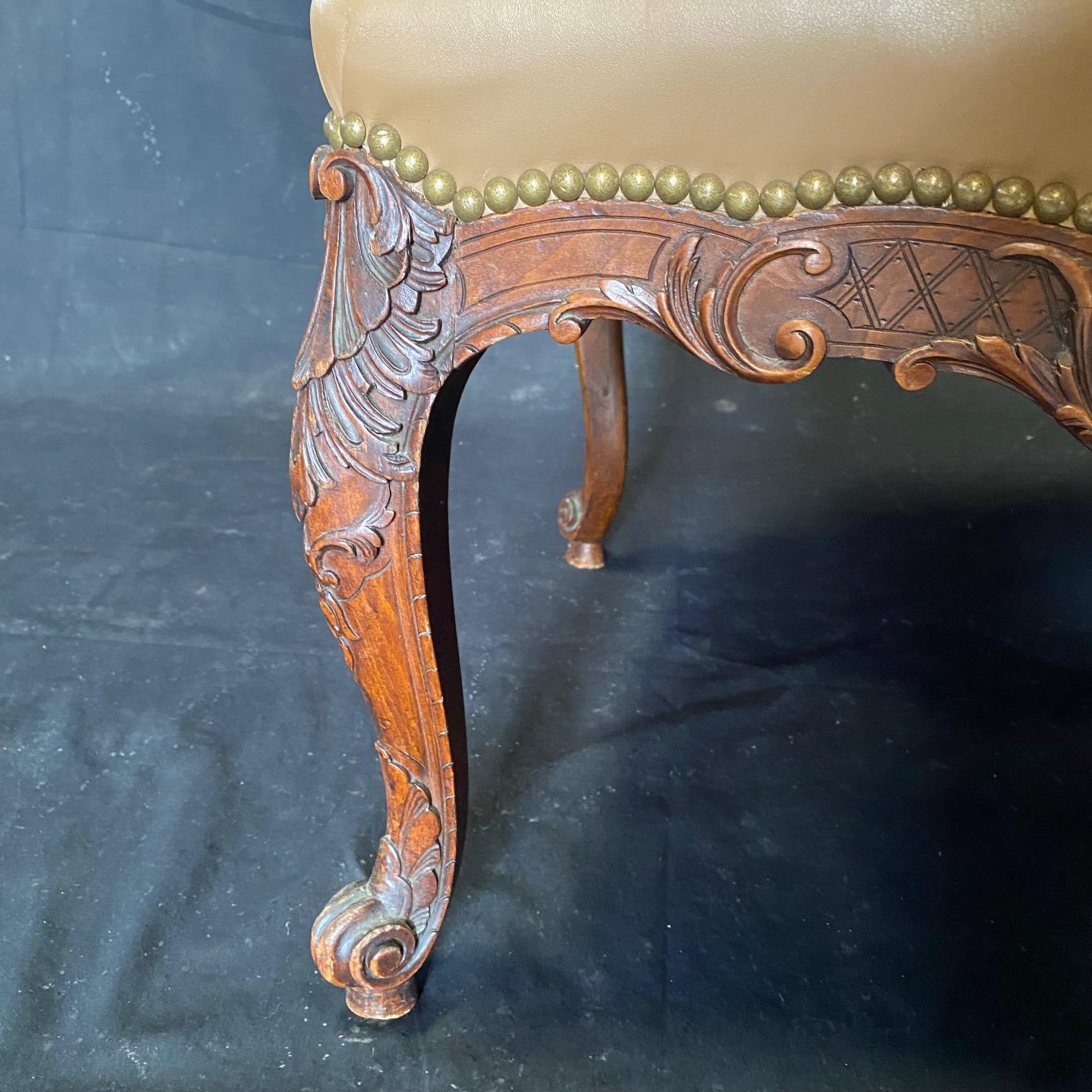 Fine French Leather Louis XV Carved Walnut Armchair For Sale 5