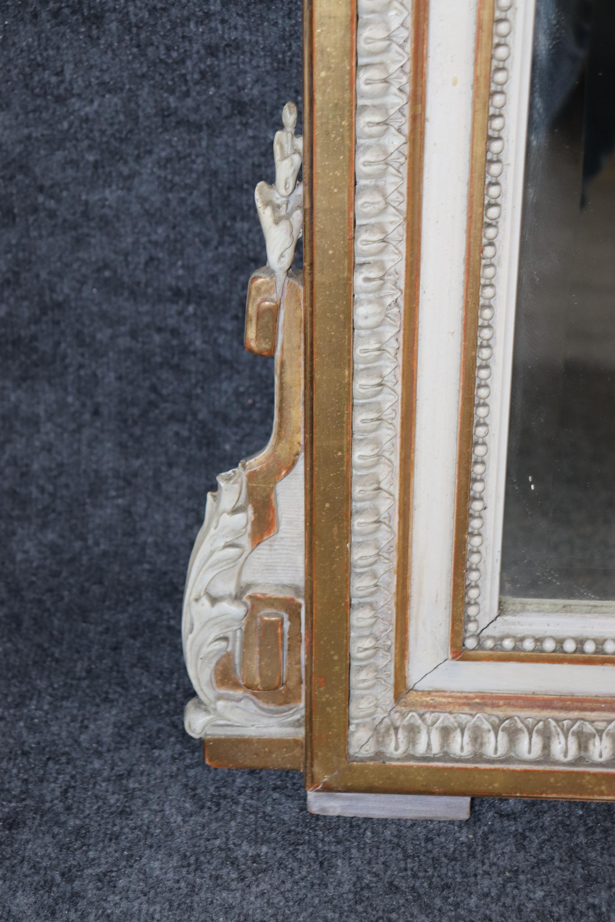 Late 19th Century Fine French Louis XV Gray Painted Gilded Beveled Glass Wall Buffet Mantle Mirror For Sale