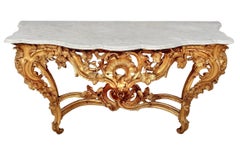 Fine French Louis XV Rococo Style Giltwood Wall Console with Marble