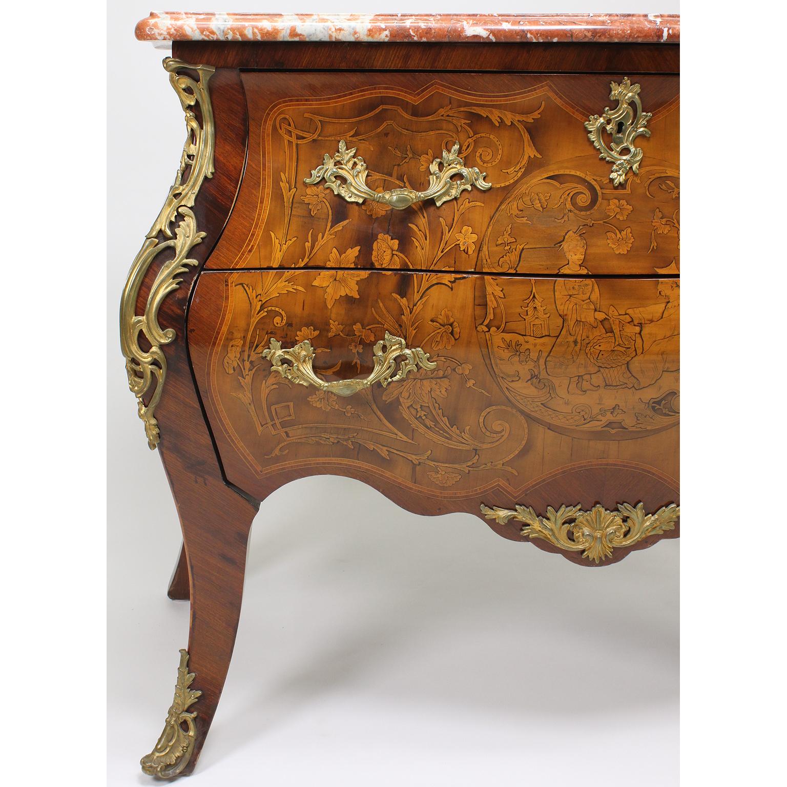 Veneer Fine French Louis XV Style Gilt-Bronze & Marquetry Chinoiserie Marquetry Commode For Sale