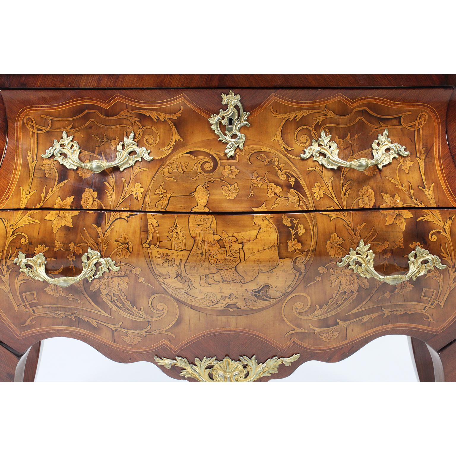 Fine French Louis XV Style Gilt-Bronze & Marquetry Chinoiserie Marquetry Commode In Fair Condition For Sale In Los Angeles, CA