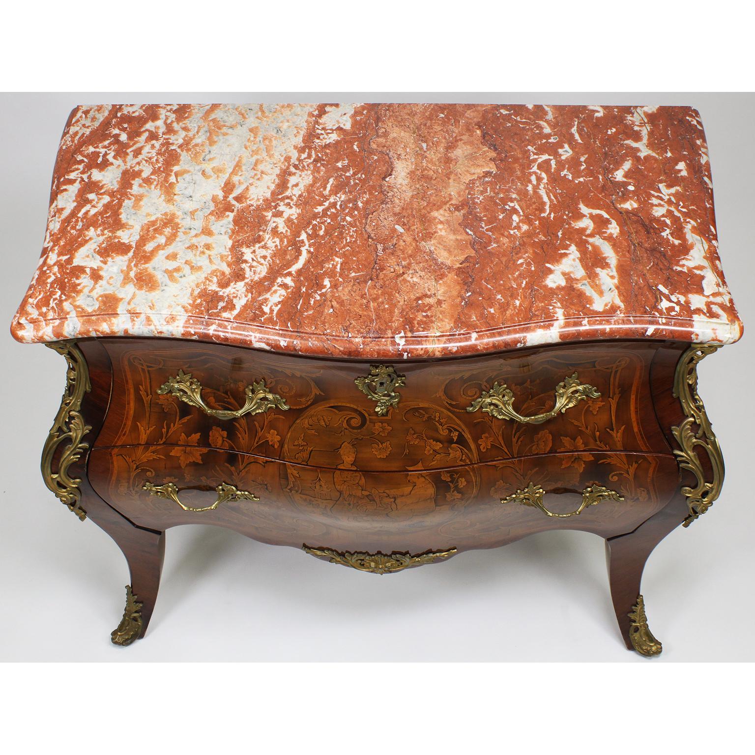 Fine French Louis XV Style Gilt-Bronze & Marquetry Chinoiserie Marquetry Commode For Sale 3