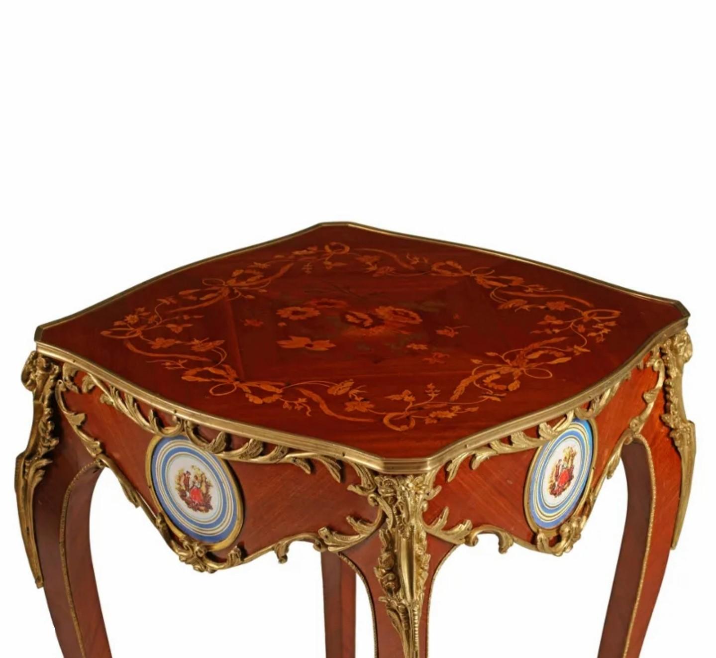20th Century Fine French Louis XV Style Gilt Bronze Porcelain Side Table Pair For Sale
