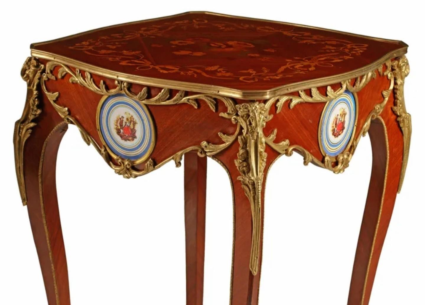 Fine French Louis XV Style Gilt Bronze Porcelain Side Table Pair For Sale 1