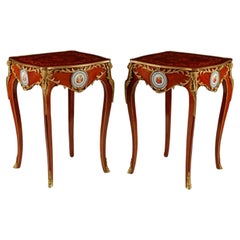 Fine French Louis XV Style Gilt Bronze Porcelain Side Table Pair