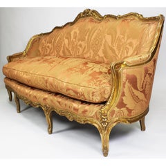 Fine Louis XV Style Giltwood Carved Bergère Settee, Sofa, Attributed to Jansen