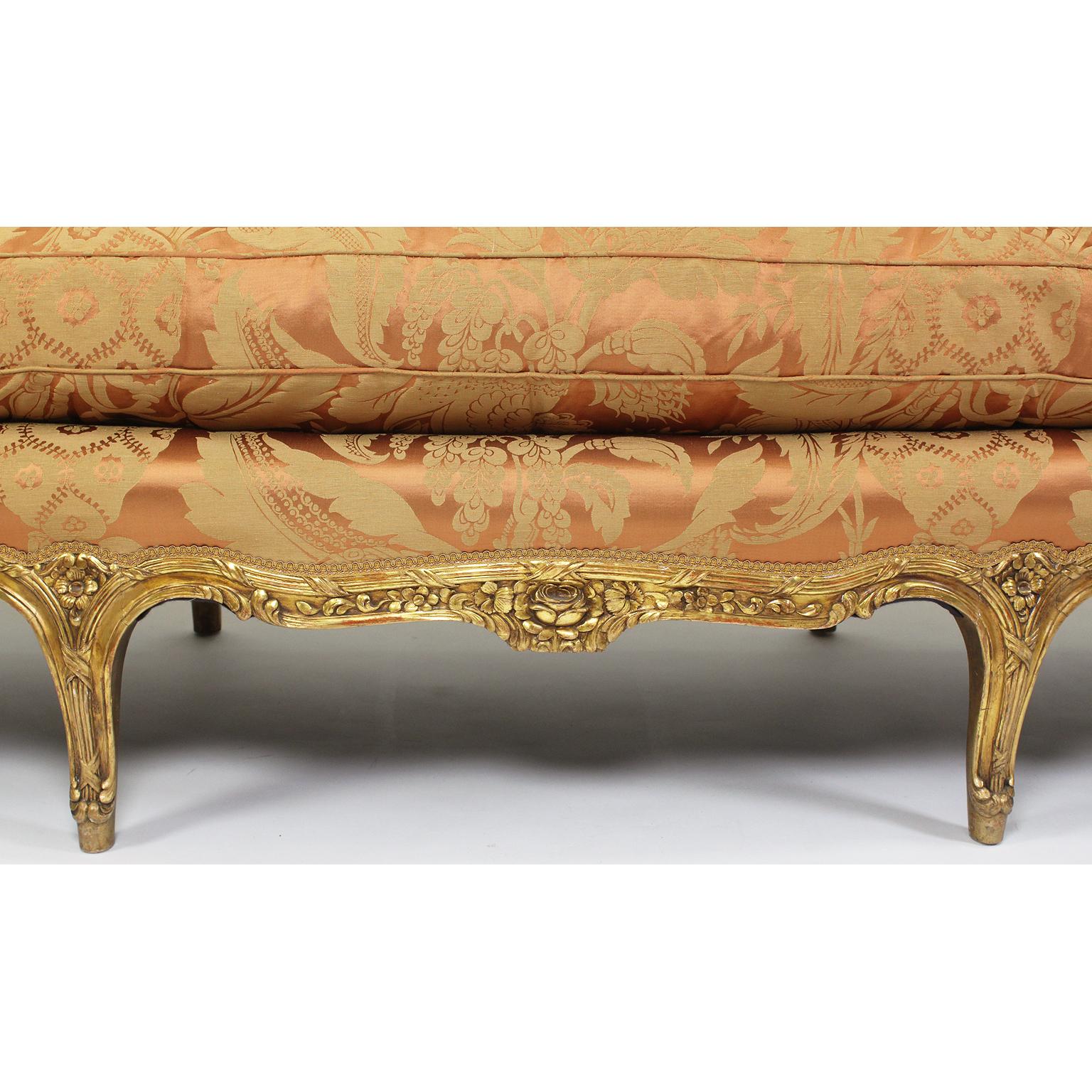 Fine Louis XV Style Giltwood Carved Bergère Settee, Sofa, Attributed to Jansen 2