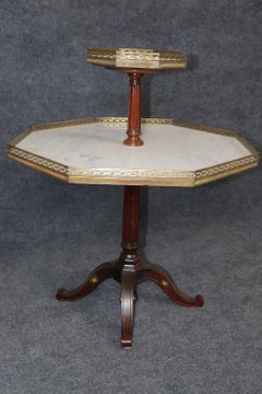 Fine French Louis XV Style Mahogany and Carrara Marble Brass Bound Dessert Table