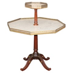 Fine French Louis XV Style Mahogany and Carrara Marble Brass Bound Dessert Table