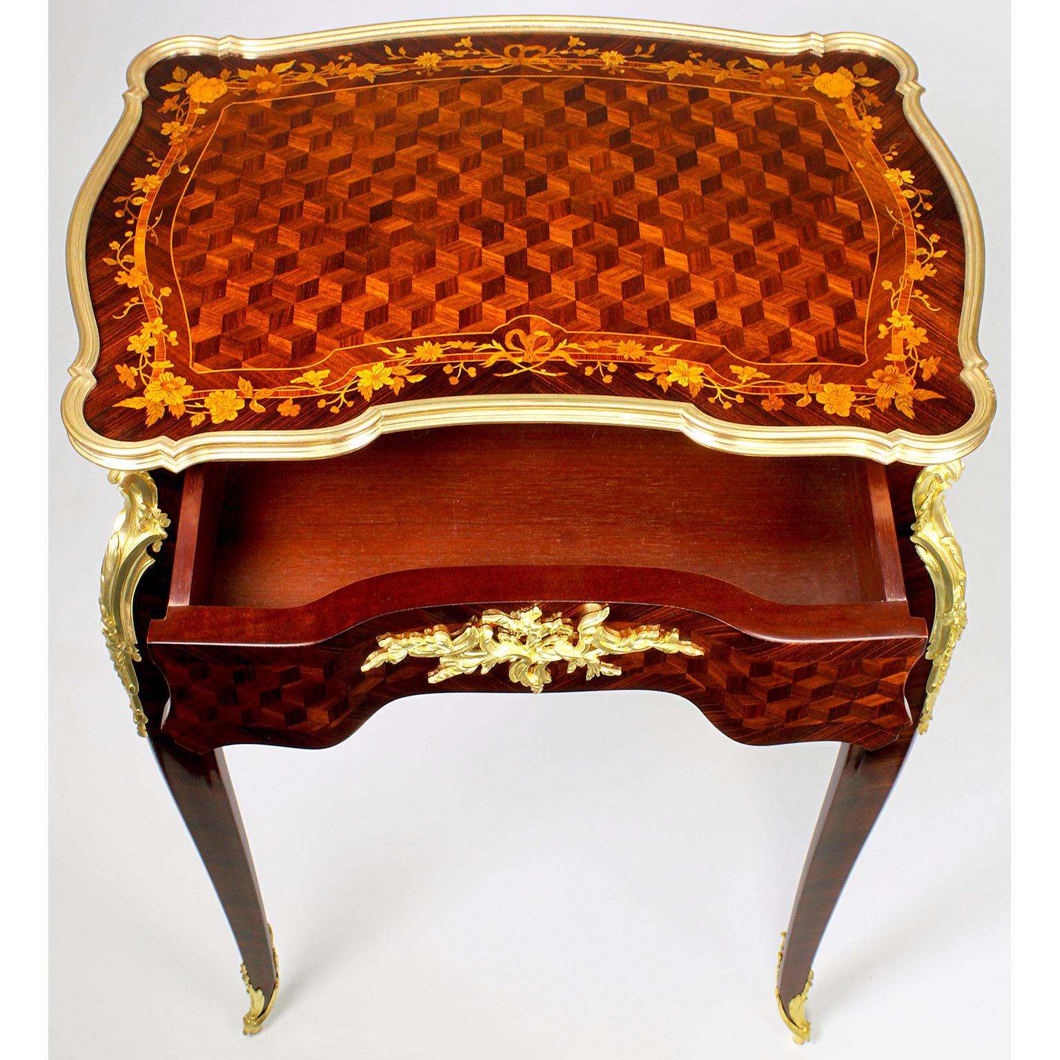 Table d'appoint française de style Louis XV en marqueterie montée en bronze doré par Franois Linke en vente 5
