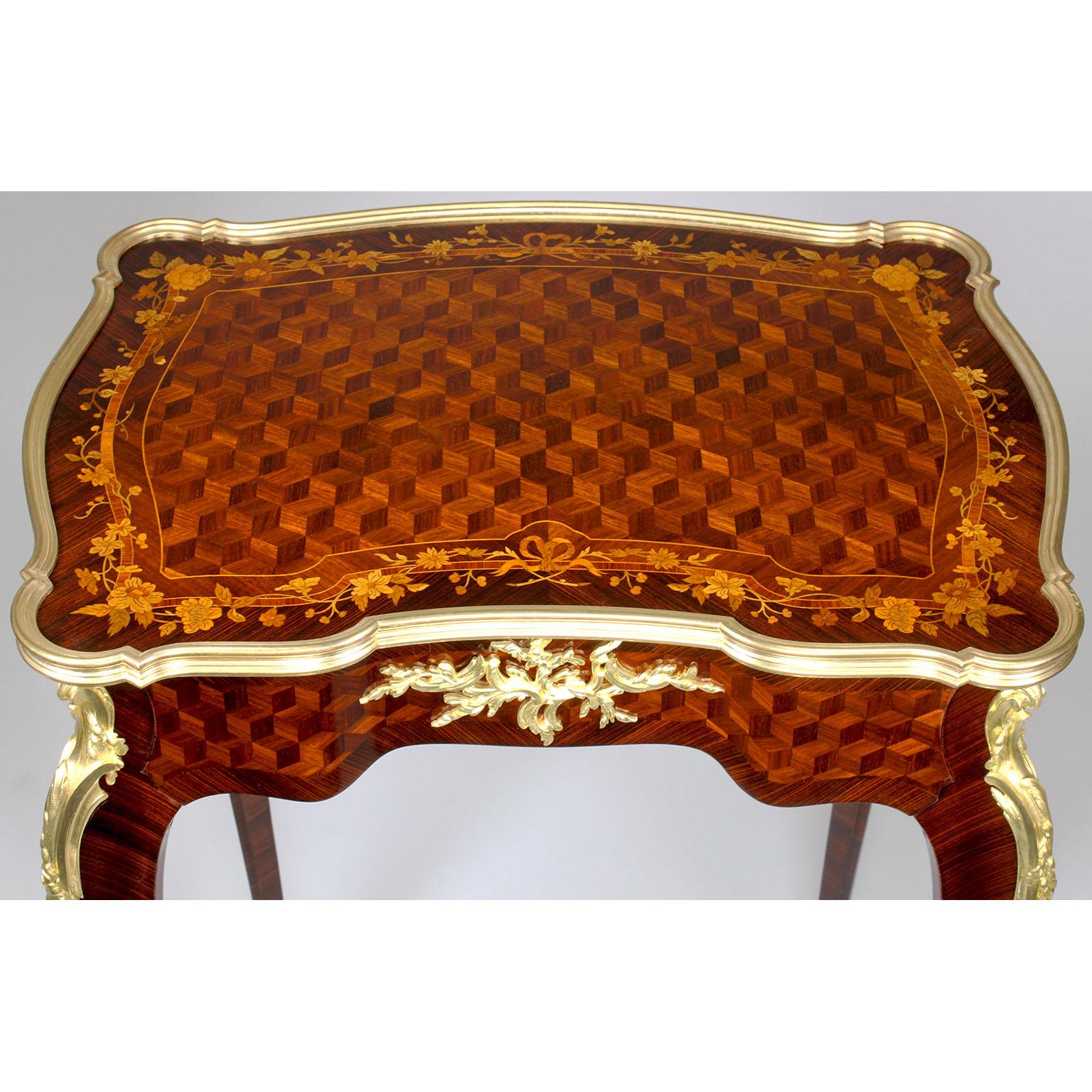 Gilt Fine French Louis XV Style Ormolu Mounted Marquetry Side-Table by François Linke For Sale