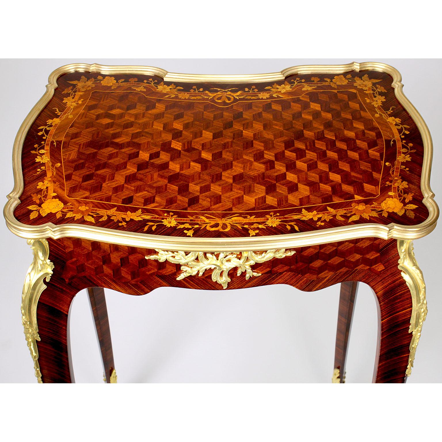 Fine French Louis XV Style Ormolu Mounted Marquetry Side-Table by François Linke In Good Condition For Sale In Los Angeles, CA