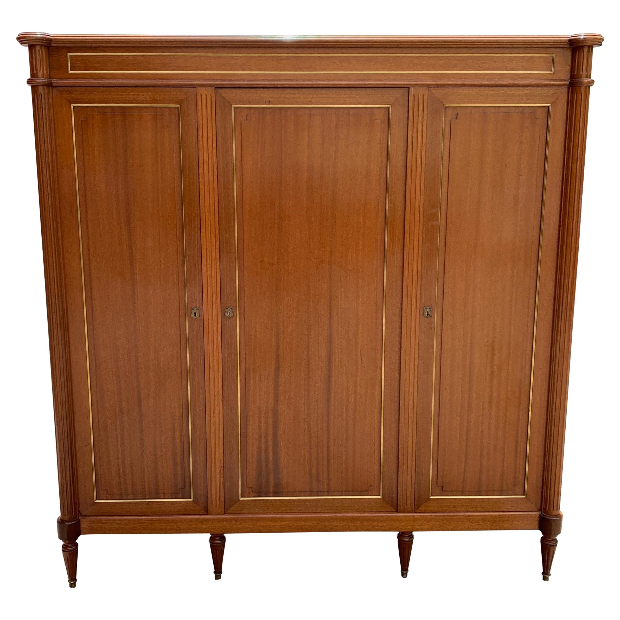 Fine French Louis XVI Antique Mahogany Armoire, 1910s For Sale