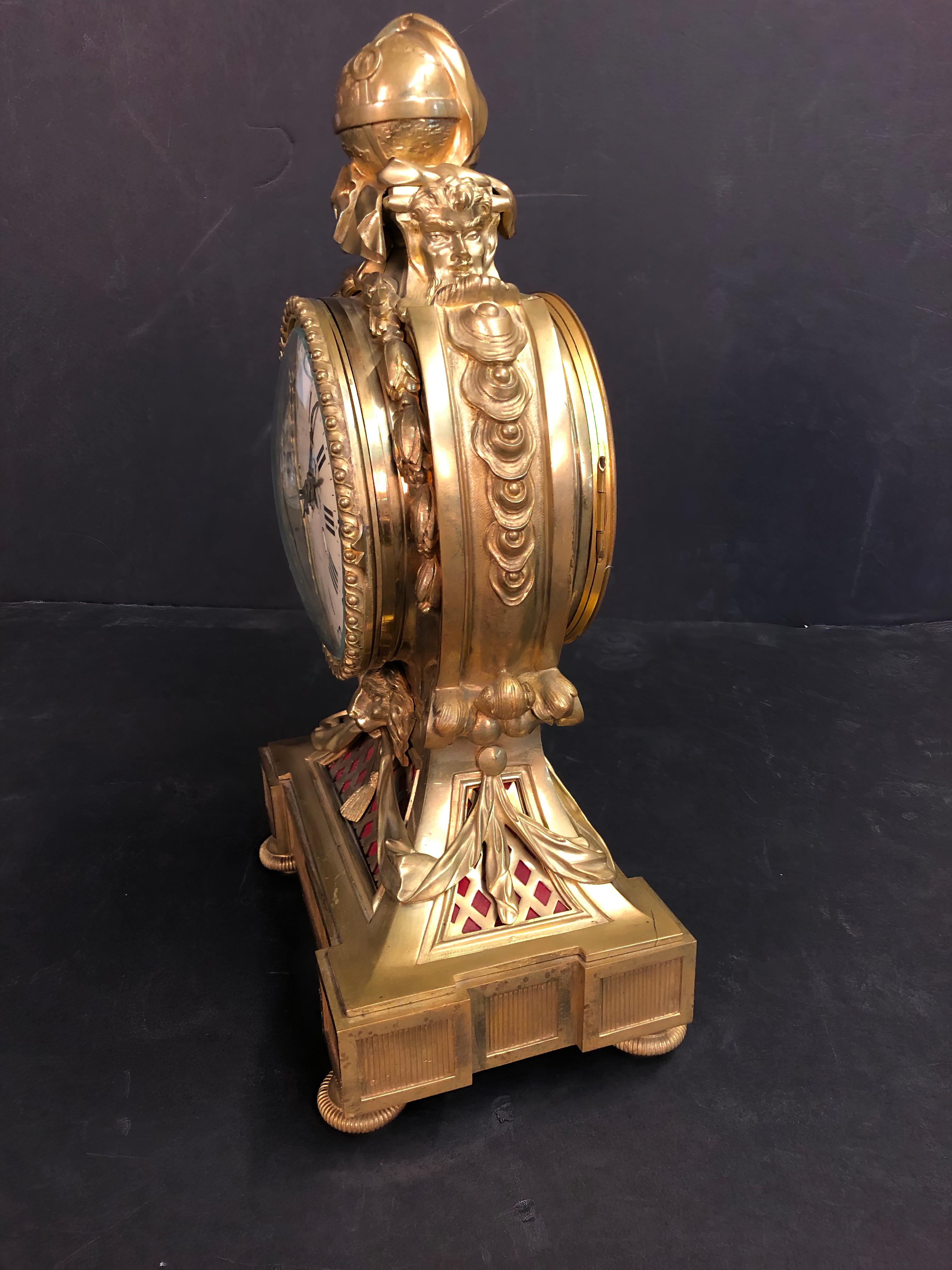 Fine French Louis XVI Bronze Mantel Clock by Marquis a Paris 1