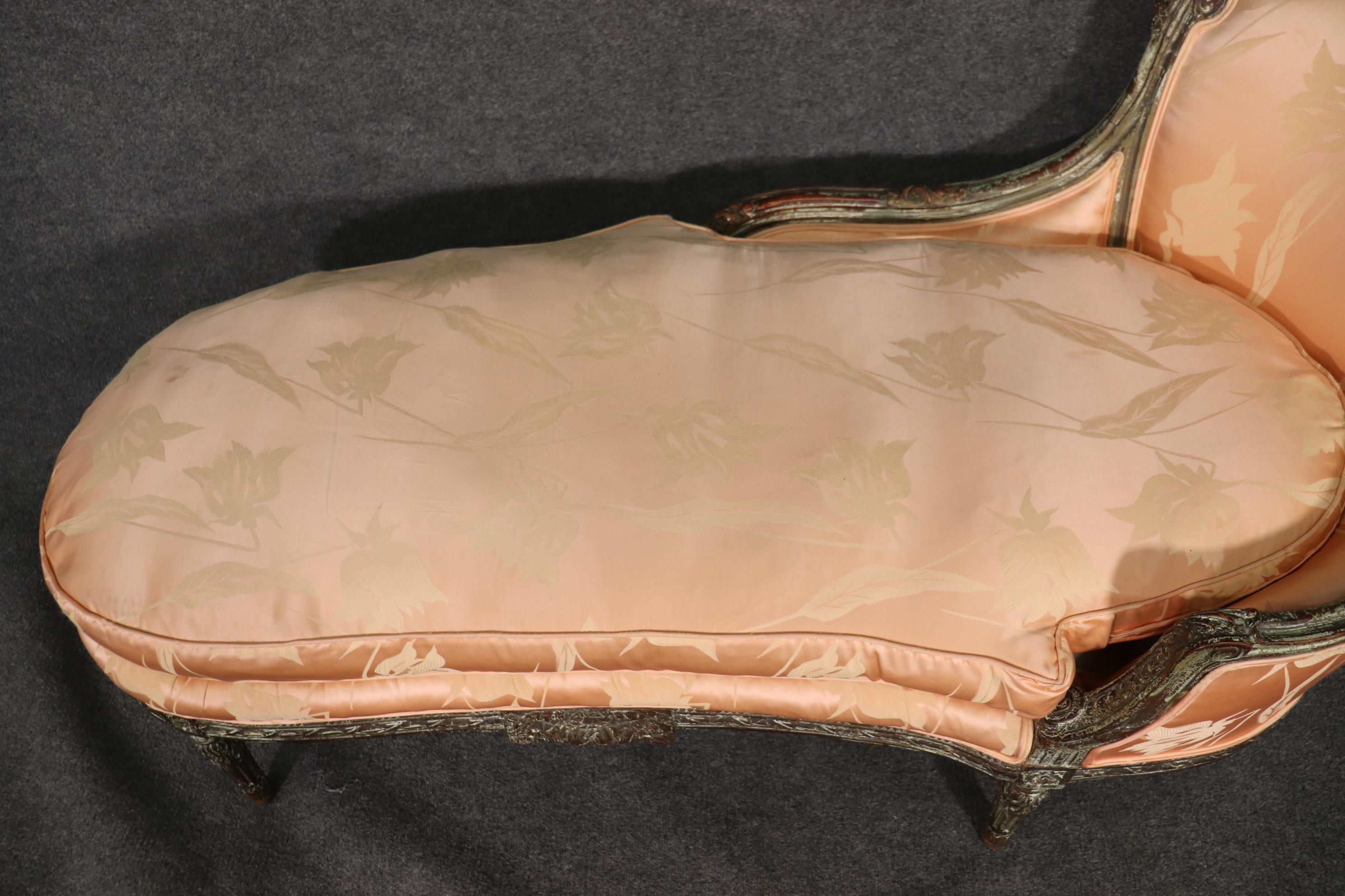 Fine French Louis XVI Chaise Lounge with Limed Frame and Silk Upholstery 6