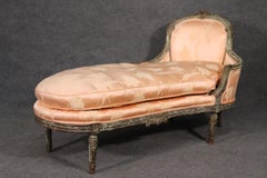 Fine French Louis XVI Chaise Lounge with Limed Frame and Silk Upholstery