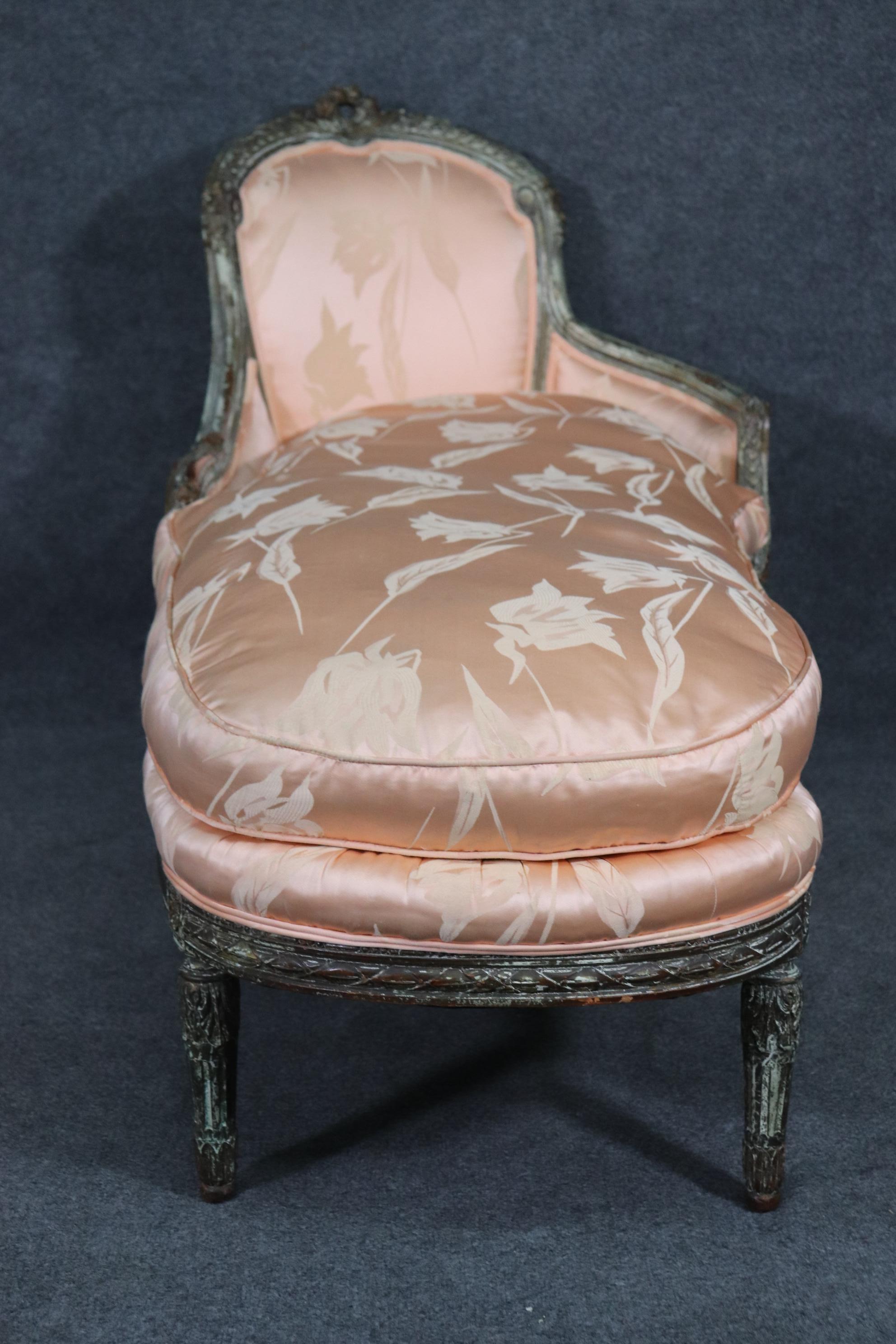 Rococo Fine French Louis XVI Chaise Lounge with Limed Frame and Silk Upholstery