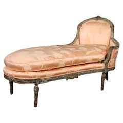 Fine French Louis XVI Chaise Lounge with Limed Frame and Silk Upholstery