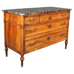 Fine French Louis XVI Directoire Walnut Antique Commode with Marble Top