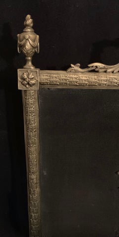 Fine French Louis XVI Gilt Bronze Fireplace Screen Urn Bow Instrument Medallion